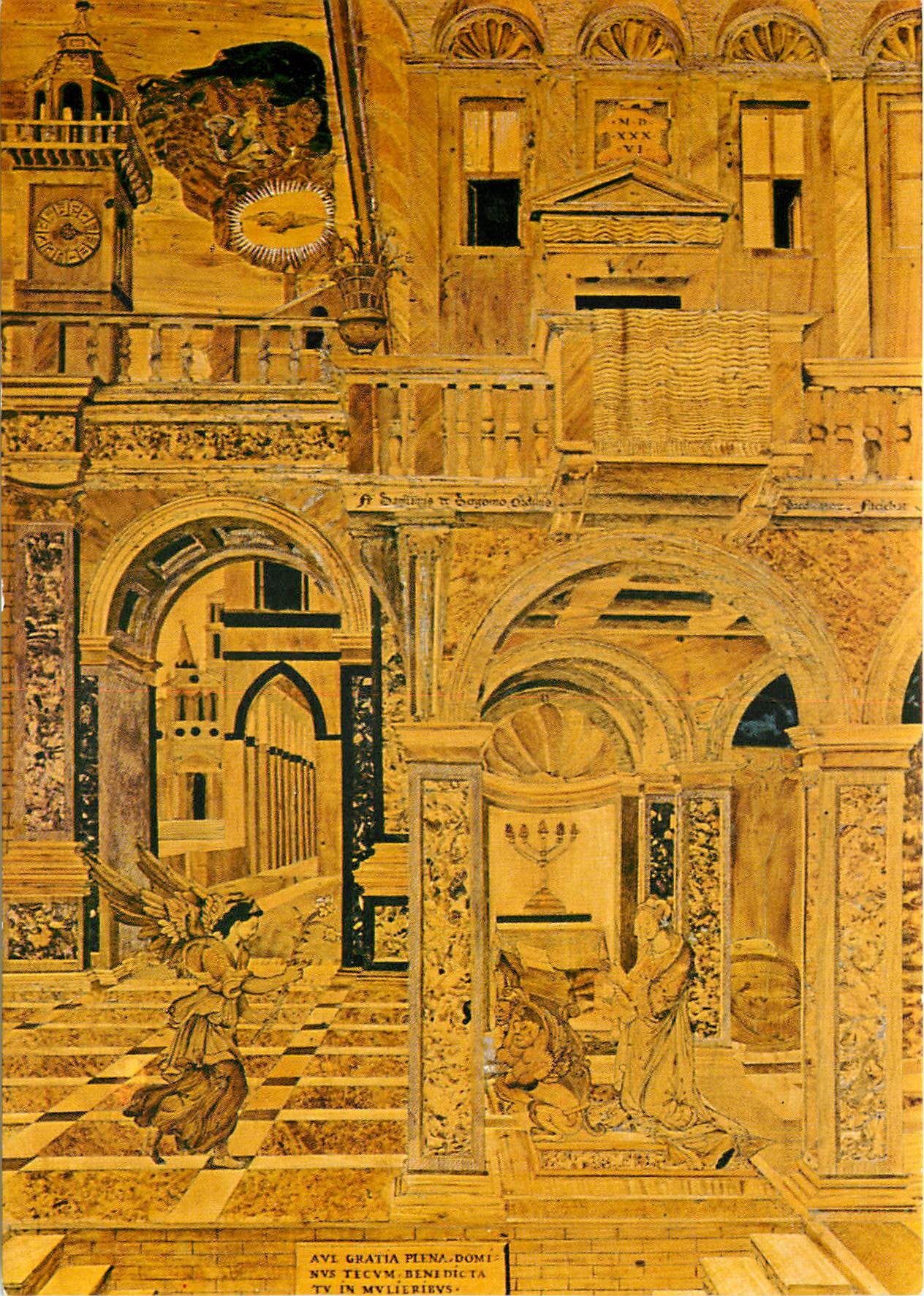 CPM Parugia Basilica Di san Pietro L'Annunciation detail de la porte marquetee