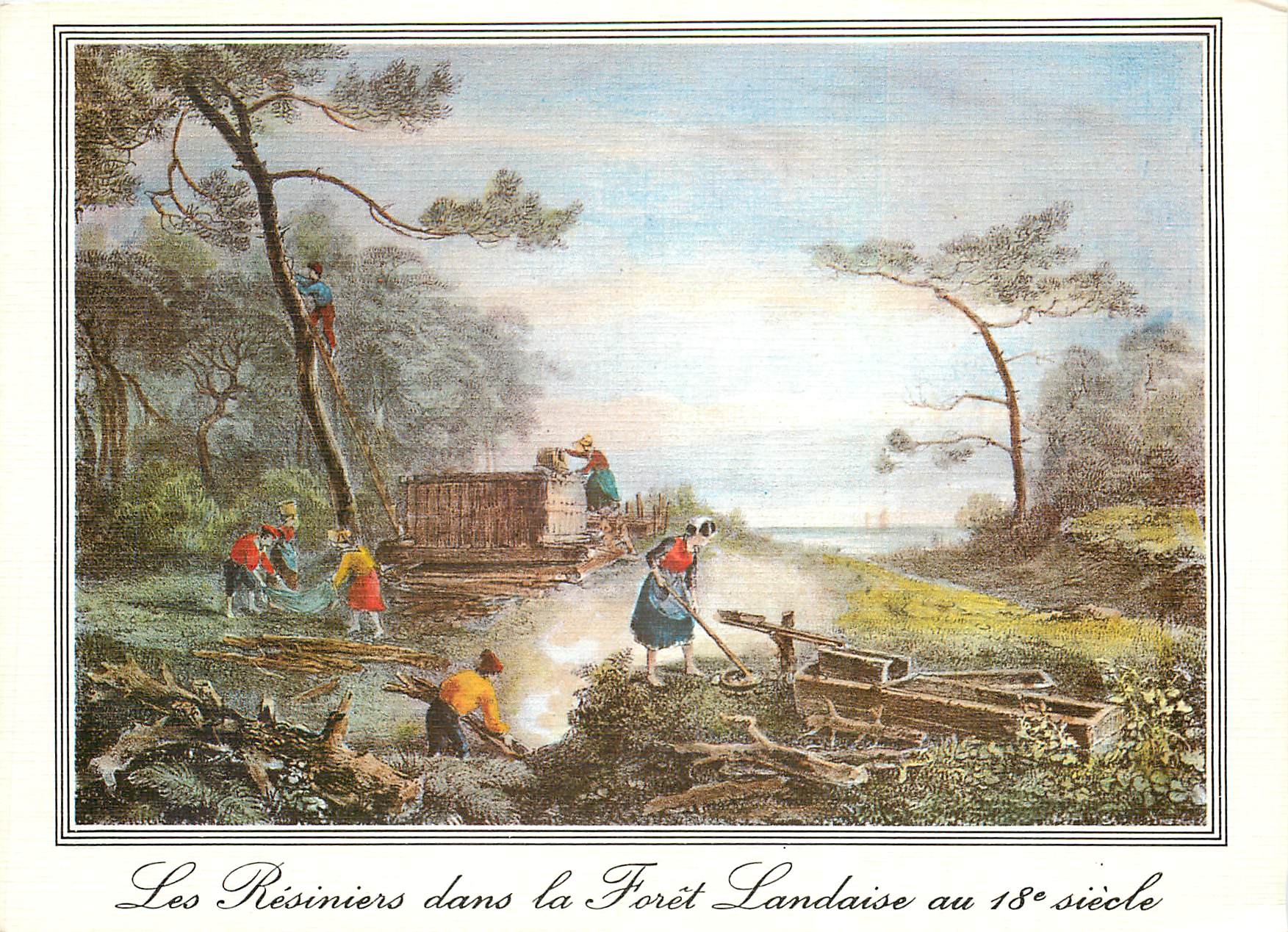 CPM La Lande Vieille gravure de 1800 Le travail des resiniers dans la foret landaise 