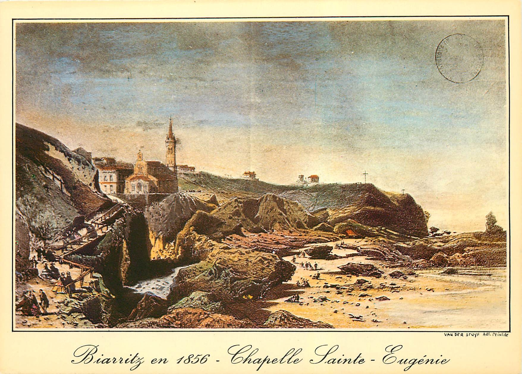 CPM Biarritz Vieille gravure de Biarritz 1856 Chapelle Ste Eugenie avant la construction du Port des