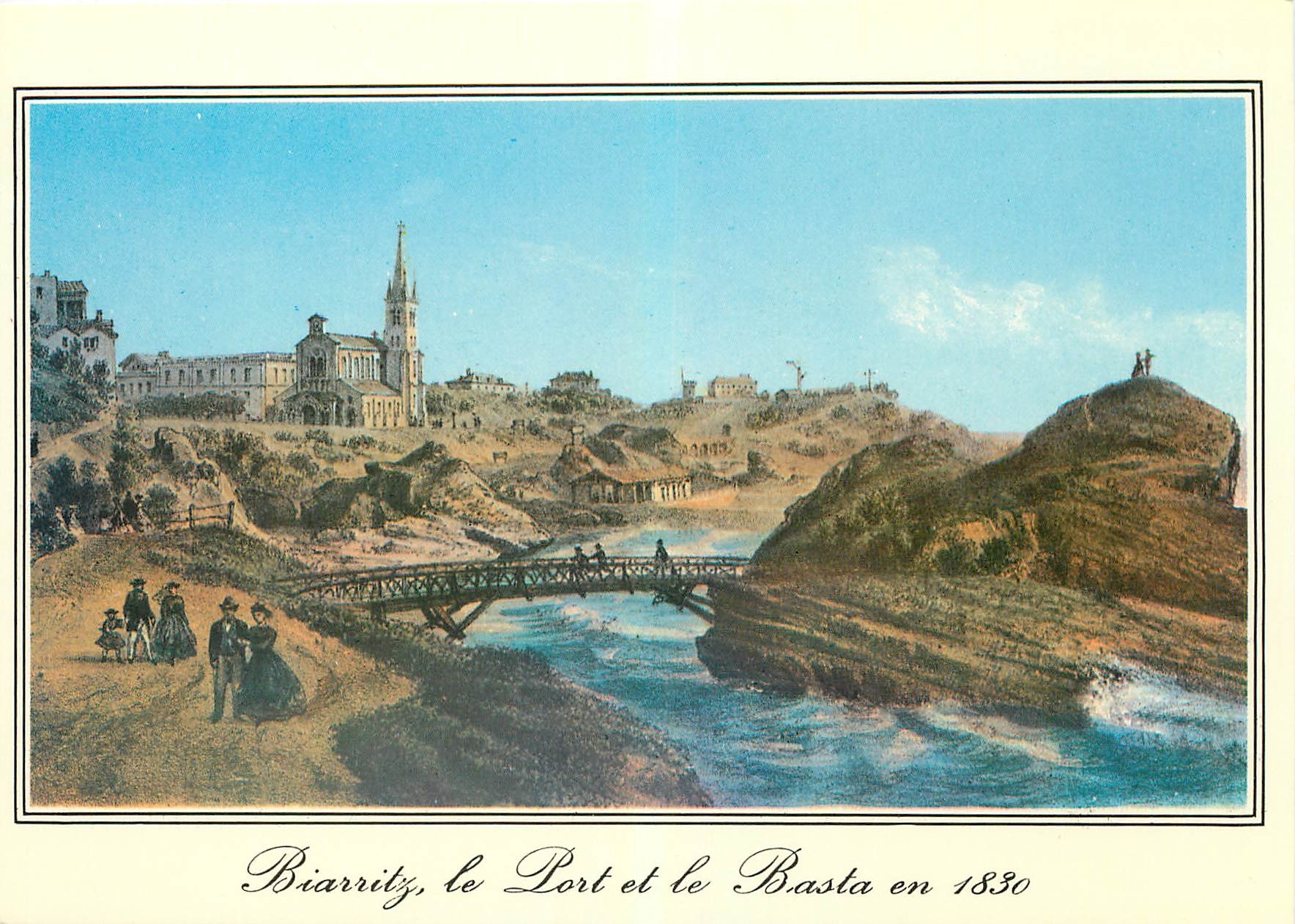 CPM Biarritz Vieille Gravures en 1830 Vue de l'Eglise Ste Eugenie et du Pont de Bois du Basta en 183