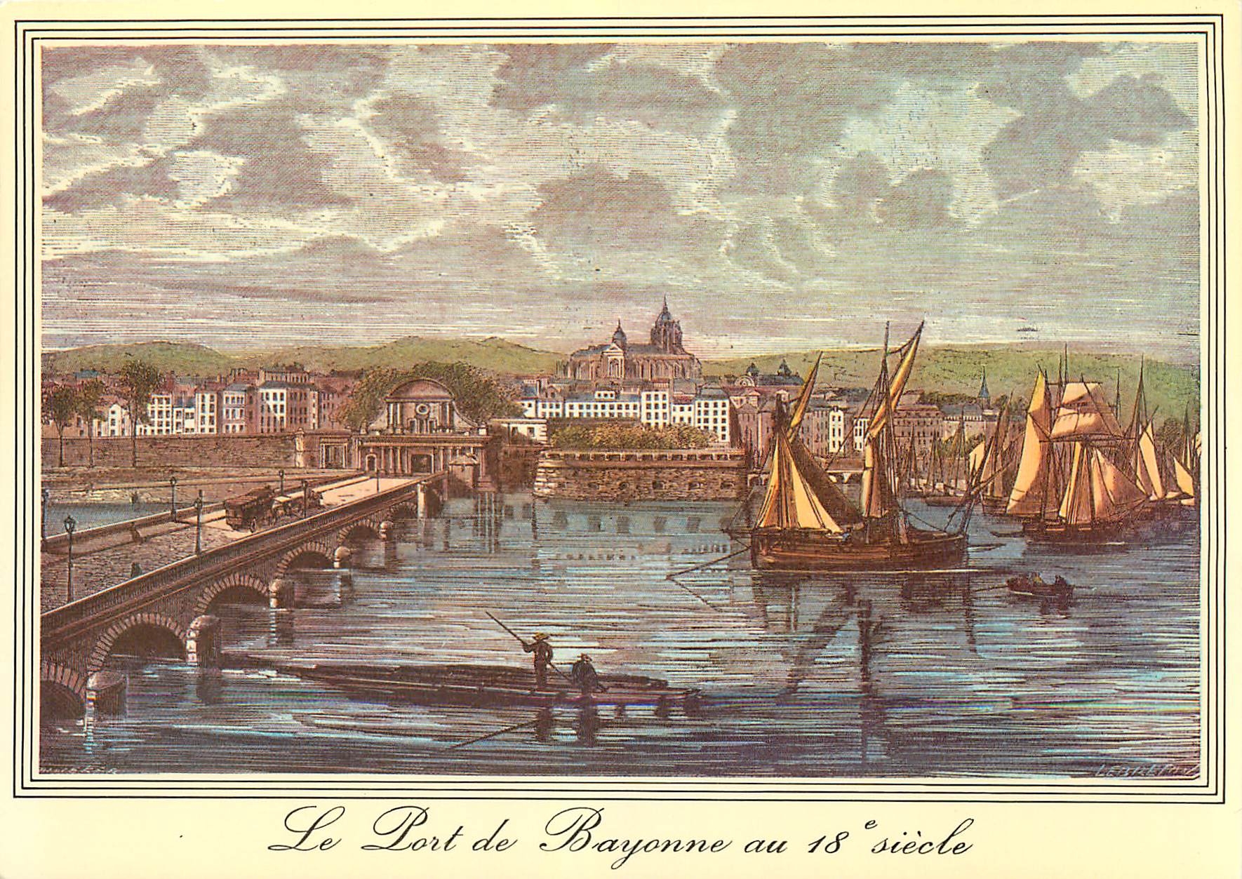 CPM Bayonne Vieilles Gravures du 18e siecle Le Port de Bayonne avec les fortifications et le Pont St