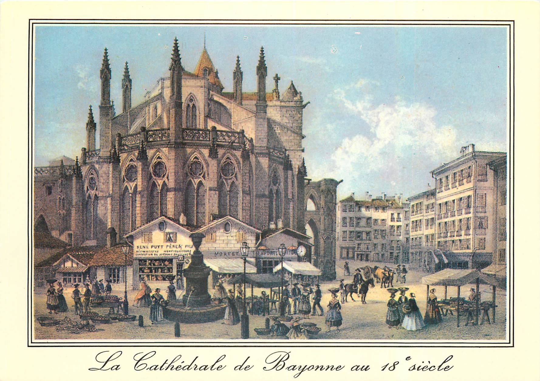 CPM Bayonne Vieilles Gravures du 18e siecle L'Abside de la Cathedrale et la Place du Marche 