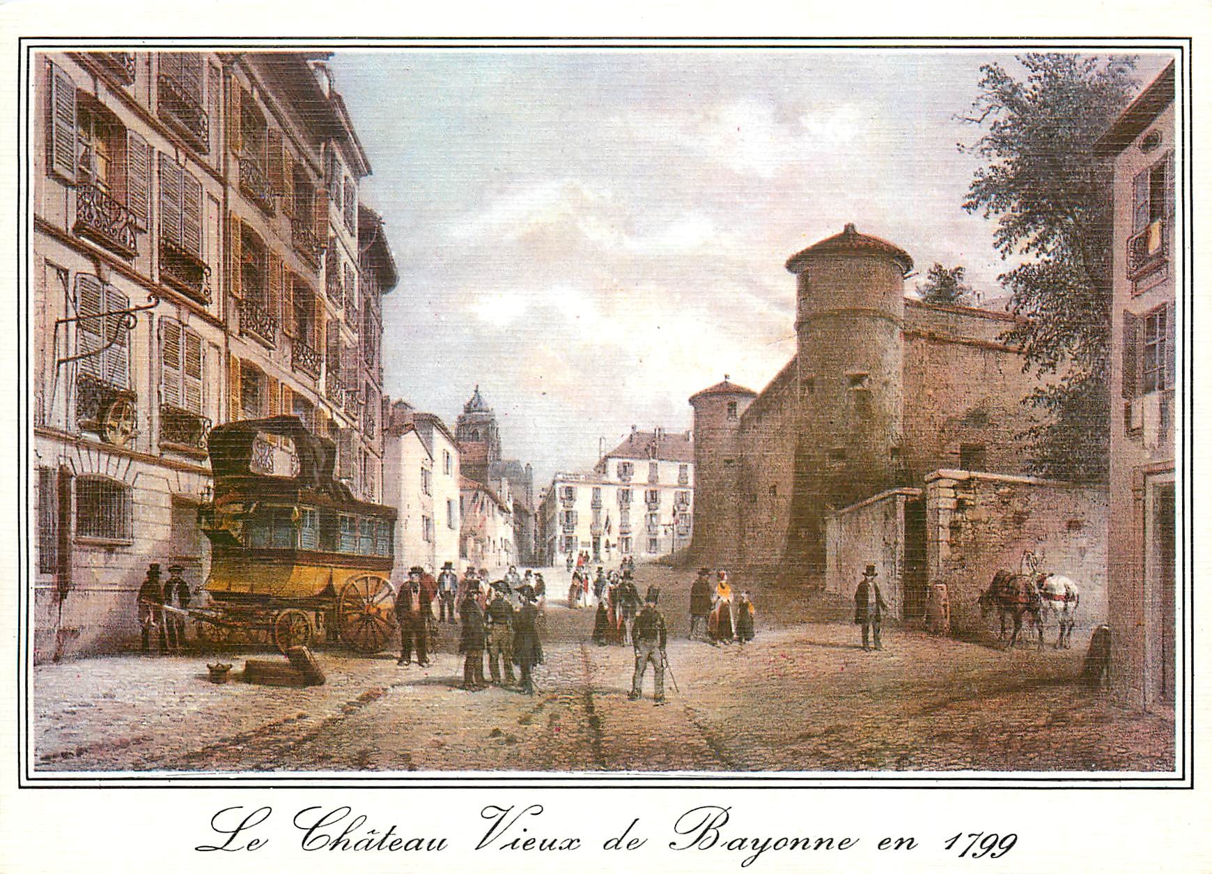 CPM Bayonne Vieilles Gravures du 18e siecle Au fond la cathedrale de Bayonne