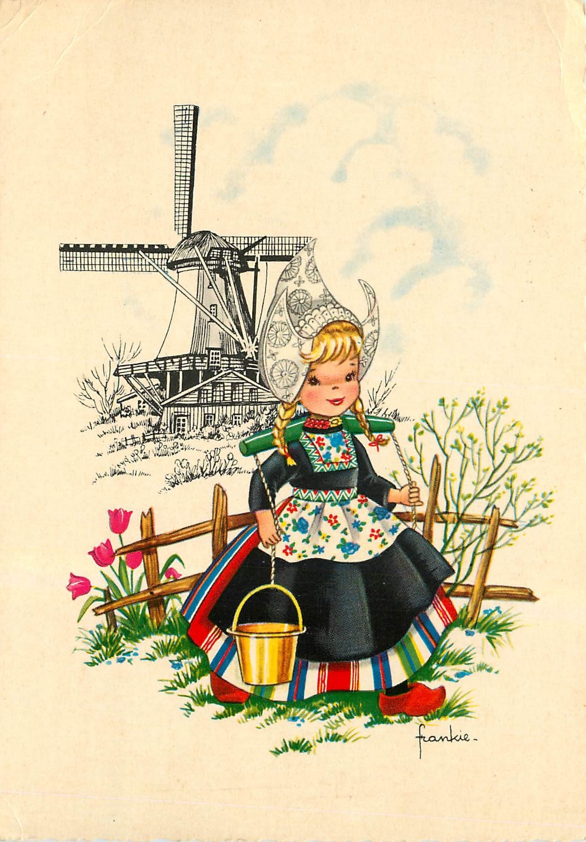 CPM Folklore Enfant Moulin a vent