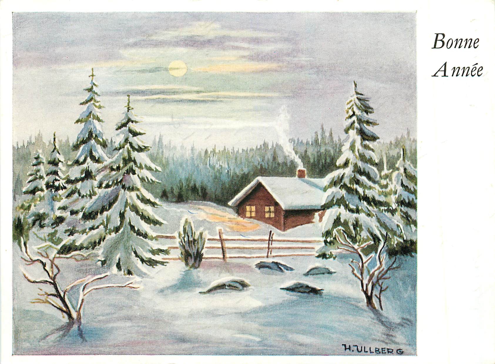 CPM Bonne Annee Soir d'Hiver 