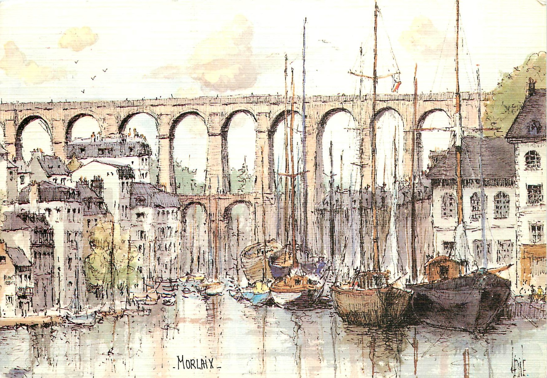 CPM Morlaix aquarelle originale de Robert Lepine