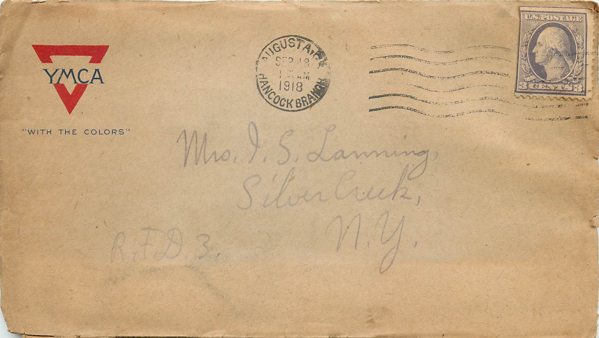 Lettre Cover Militaria 1918 Augusta YMCA 