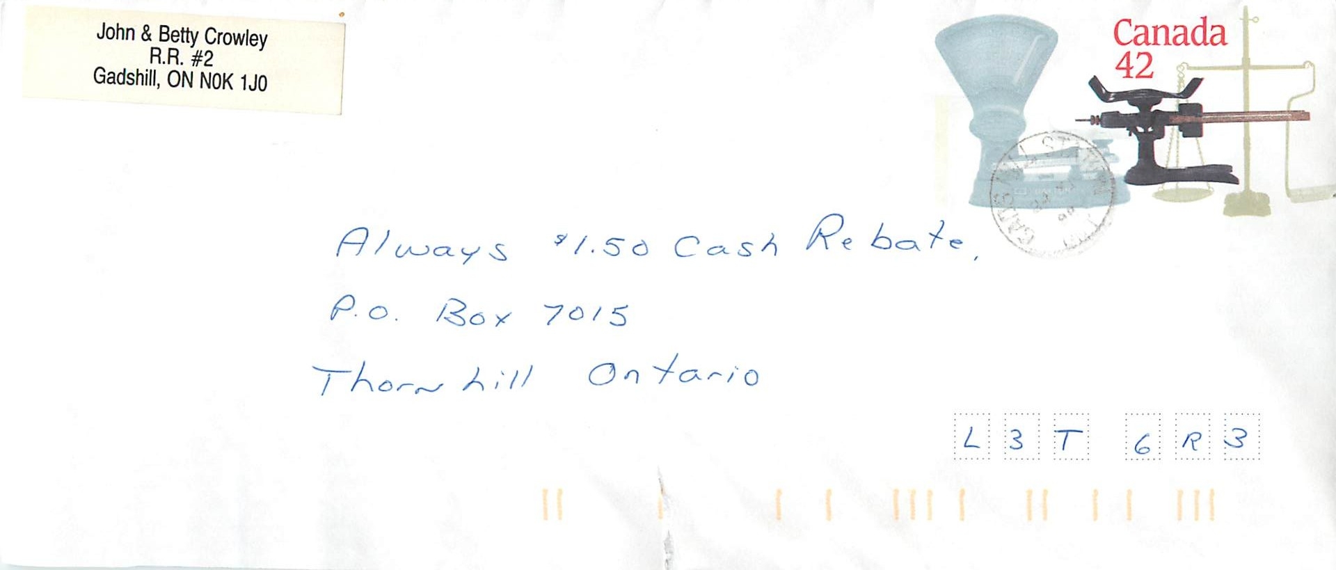 Entier Postal Postal Stationary Canada Balance Dayton Gadshill
