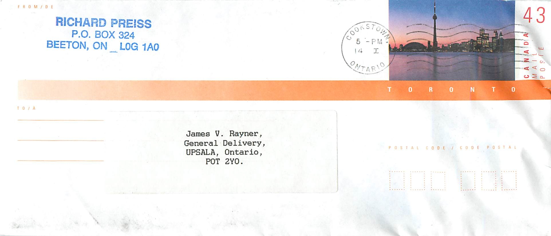 Entier Postal Postal Stationary Canada Cookstown
