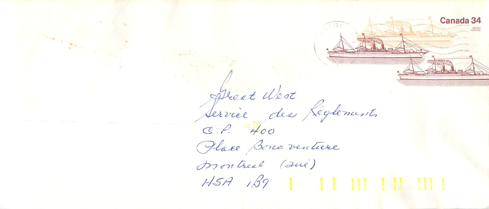 Entier Postal Postal Stationary Canada Bateaux Bateau St Constant