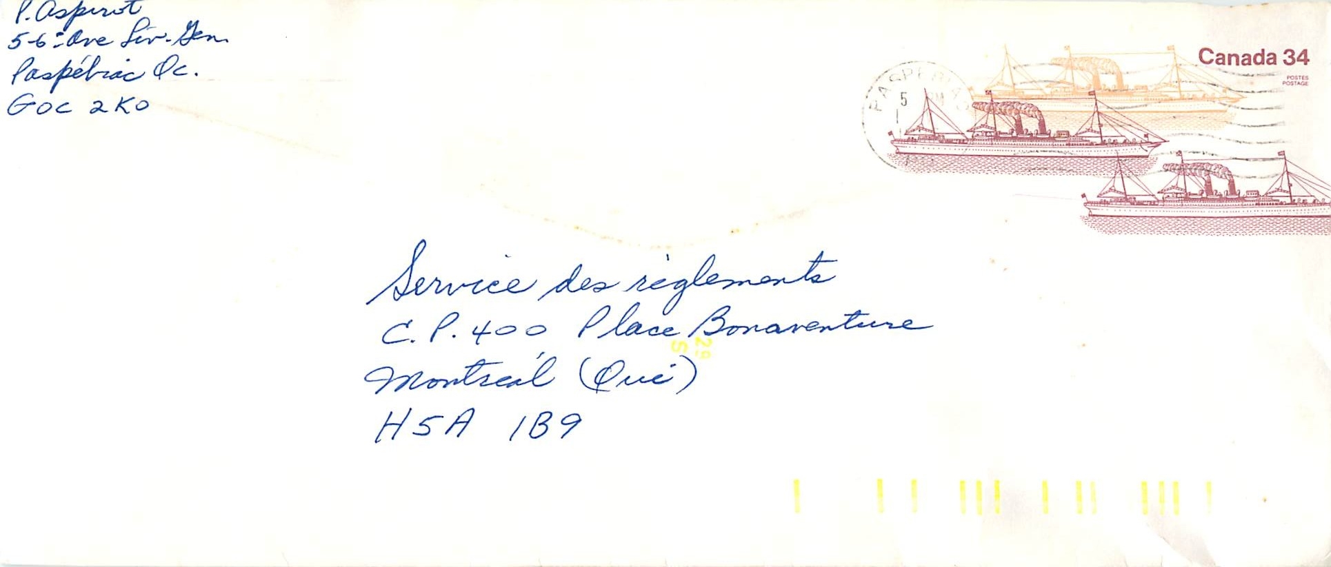 Entier Postal Postal Stationary Canada Bateaux Bateau Pasperiao