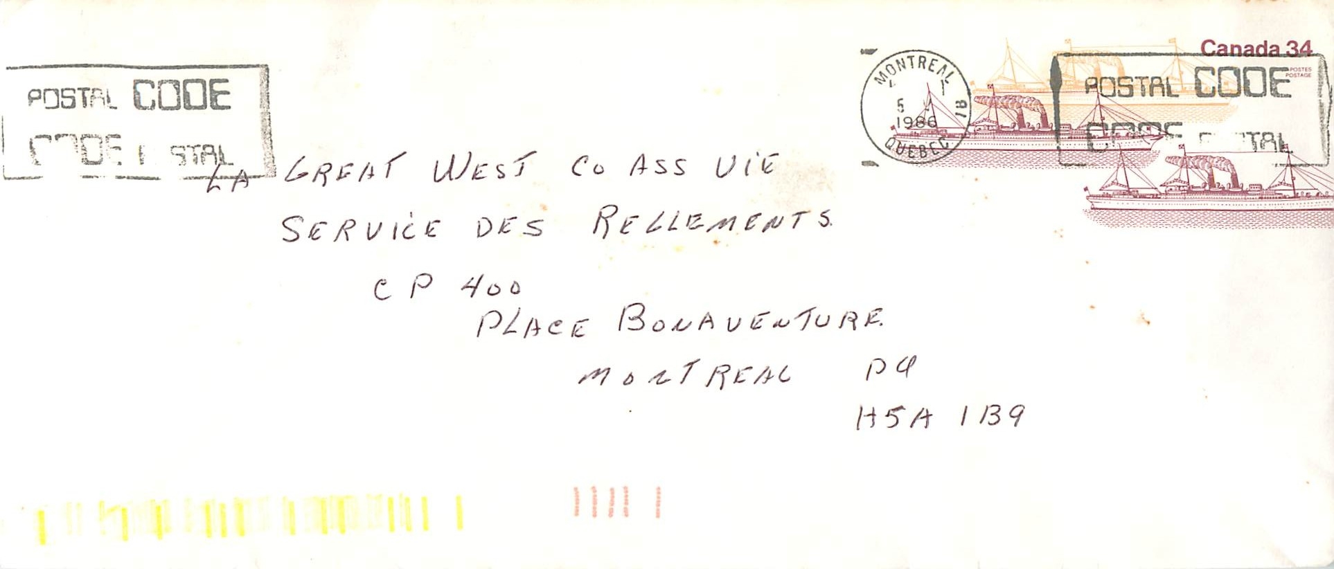 Entier Postal Postal Stationary Canada Bateaux Bateau Montreal
