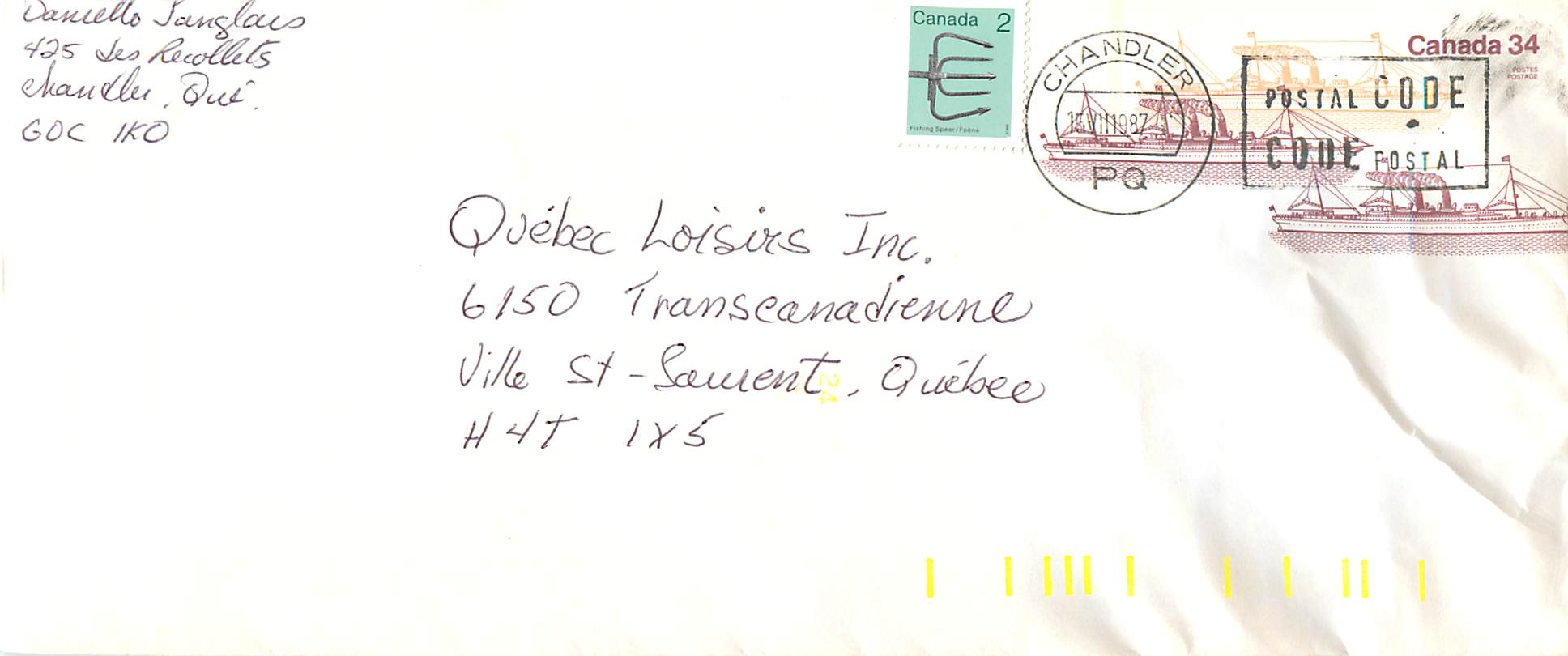 Entier Postal Postal Stationary Canada Bateaux Bateau Chandler