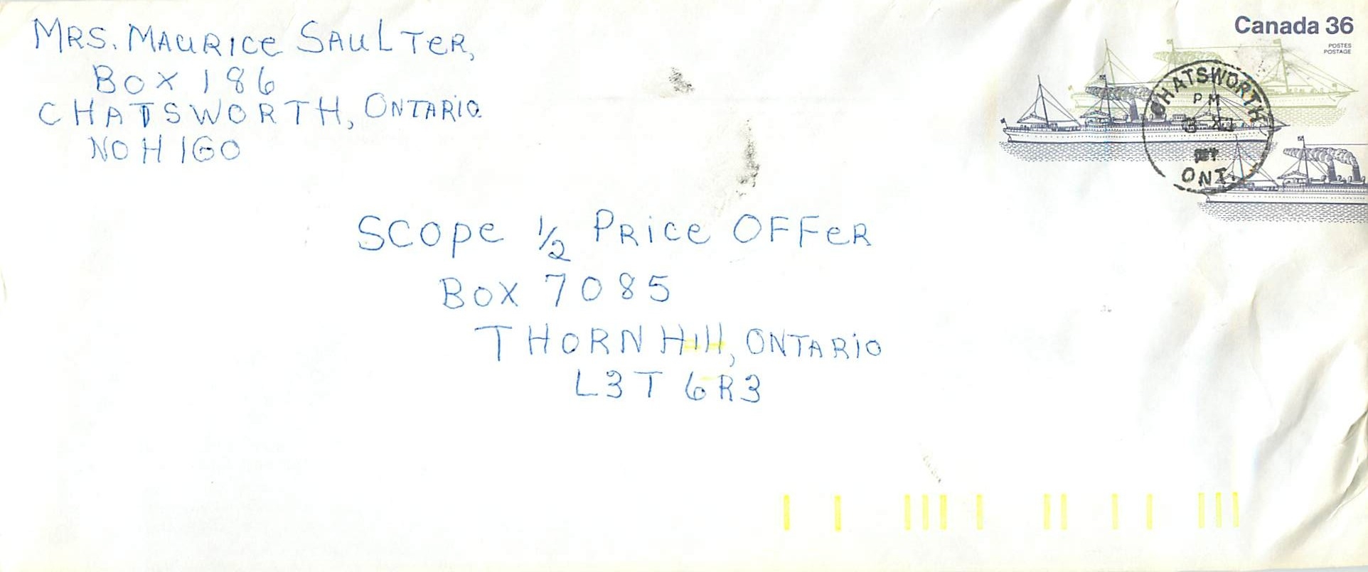 Entier Postal Postal Stationary Canada Bateaux Bateau Chatsworth