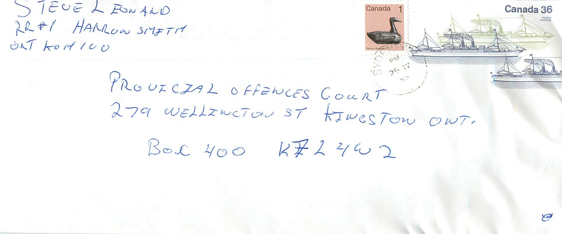 Entier Postal Postal Stationary Canada Bateaux Bateau Sydenham