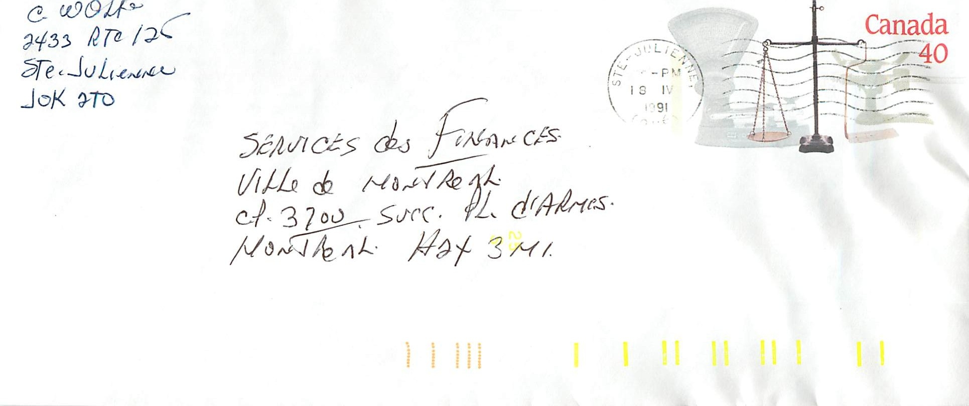 Entier Postal Postal Stationary Canada Balance de Justice Ste Julienne