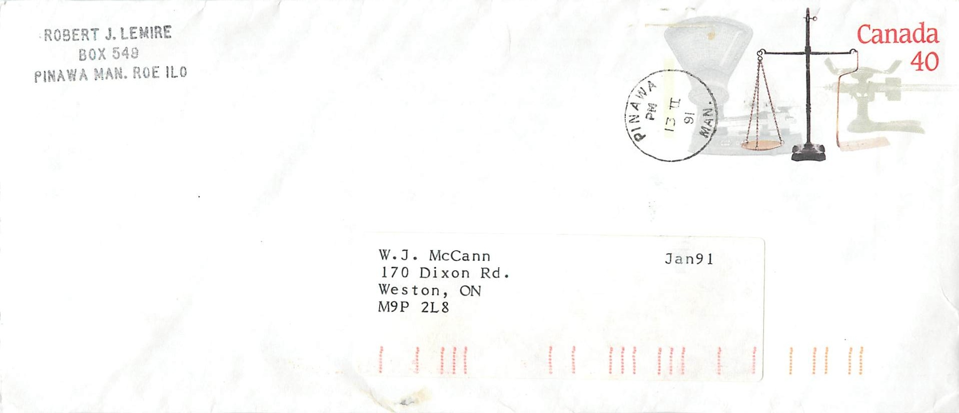 Entier Postal Postal Stationary Canada Balance Justice Pinawa