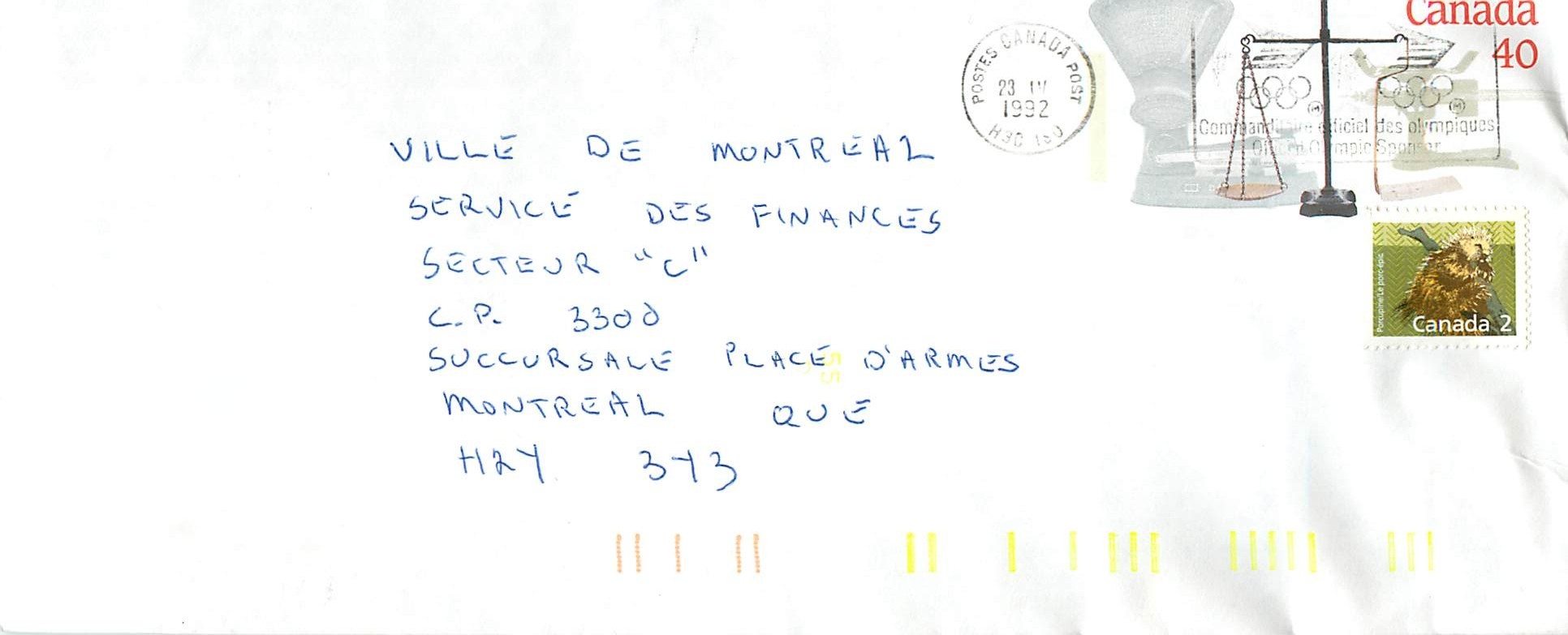 Entier Postal Postal Stationary Canada Balance Justice Flamme Jeux Olympiques