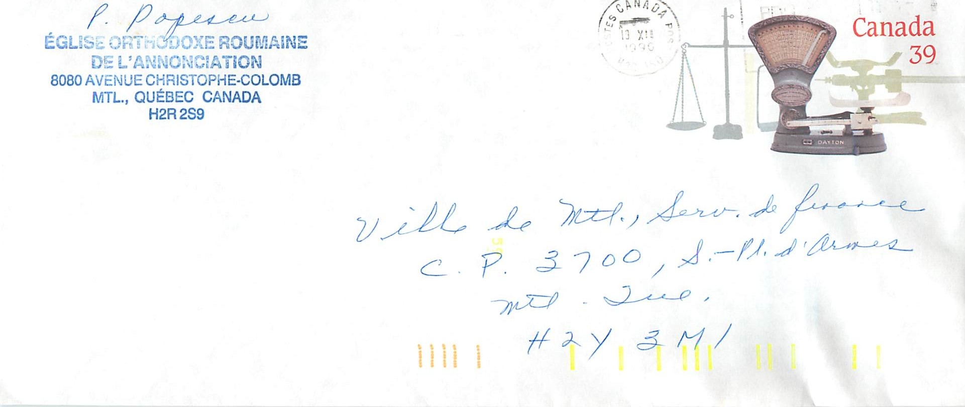 Entier Postal Postal Stationary Canada Balance Dayton  Eglise orthodoxe Roumaine de l'Annonciation A