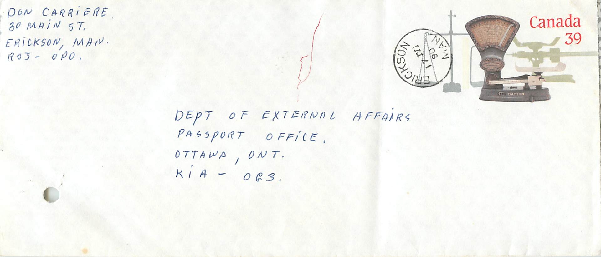 Entier Postal Postal Stationary Canada Balance Dayton Erickson
