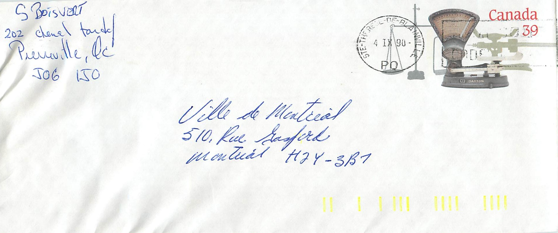 Entier Postal Postal Stationary Canada Pese Personnes Ste Therese de Blainville