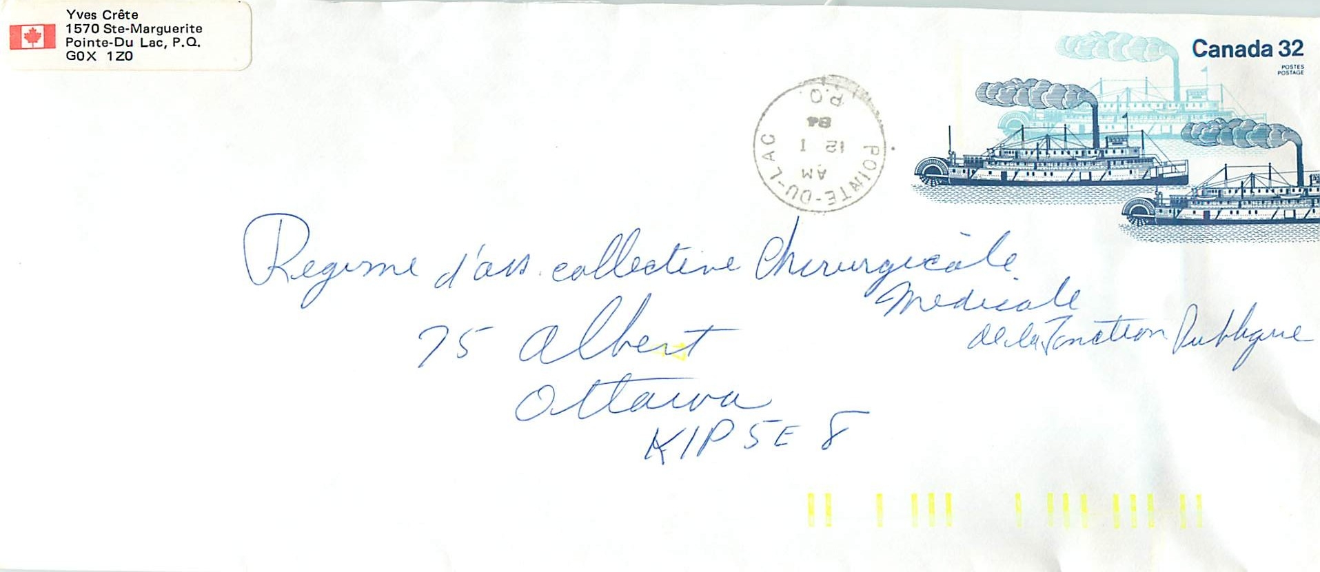 Entier Postal Postal Stationary Canada Bateaux Bateau Pointe du Lac