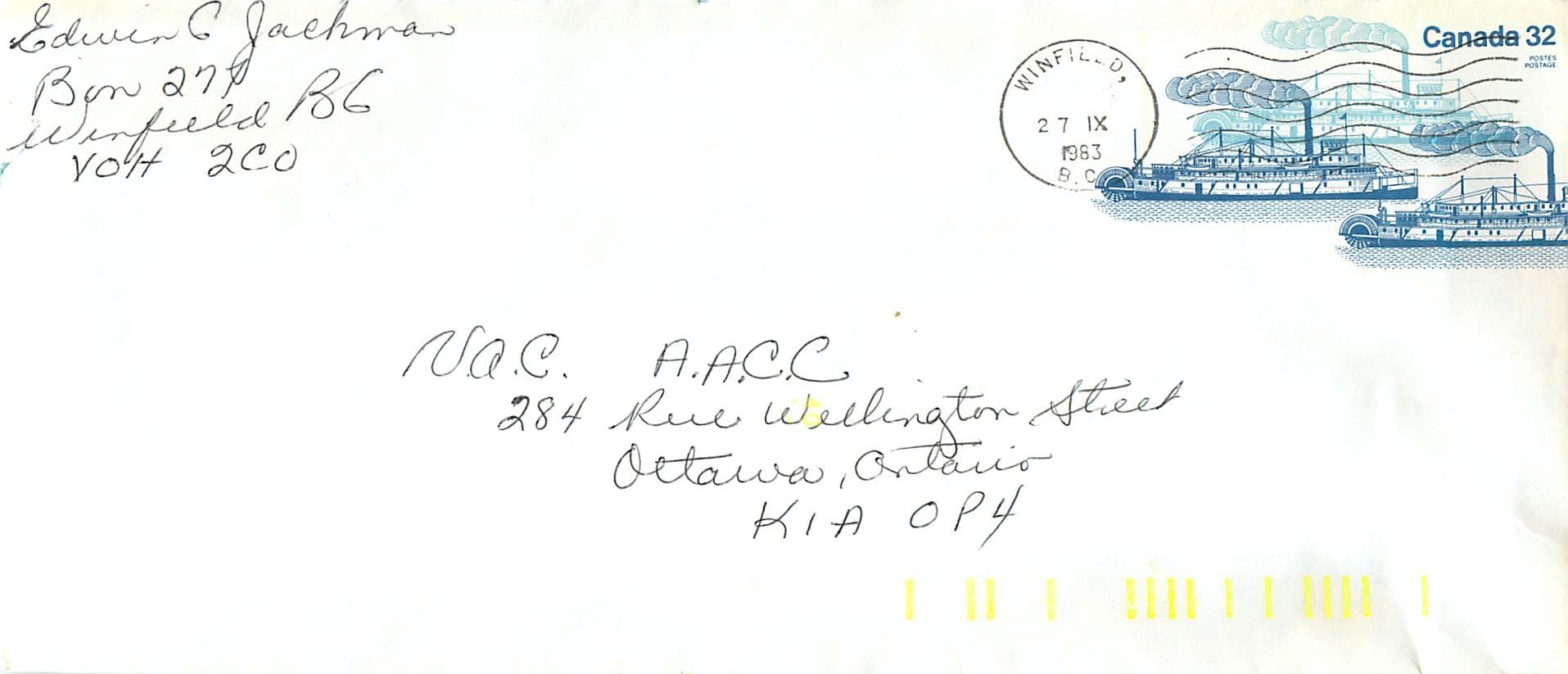 Entier Postal Postal Stationary Canada Bateaux Bateau Winfield