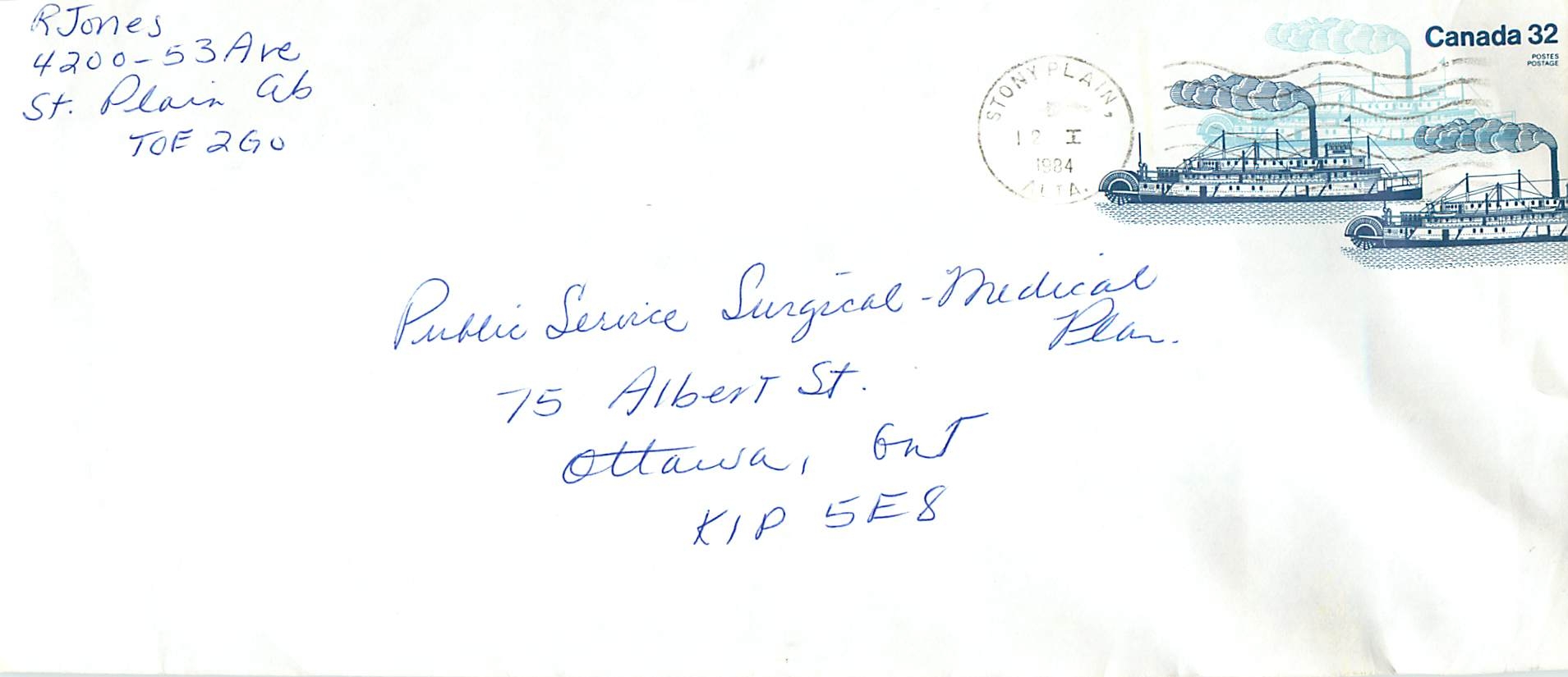 Entier Postal Postal Stationary Canada Bateaux Bateau Stony Plain