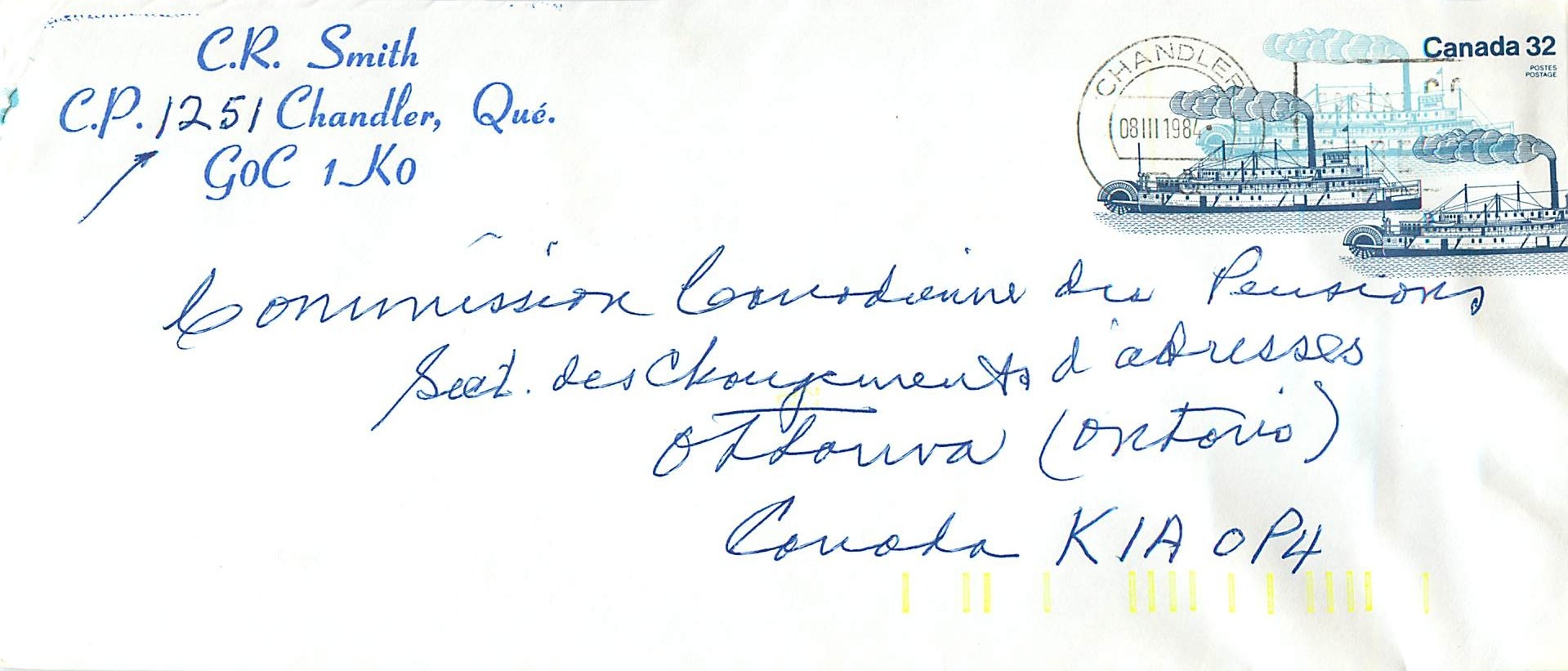 Entier Postal Postal Stationary Canada Bateaux Bateau chandeler