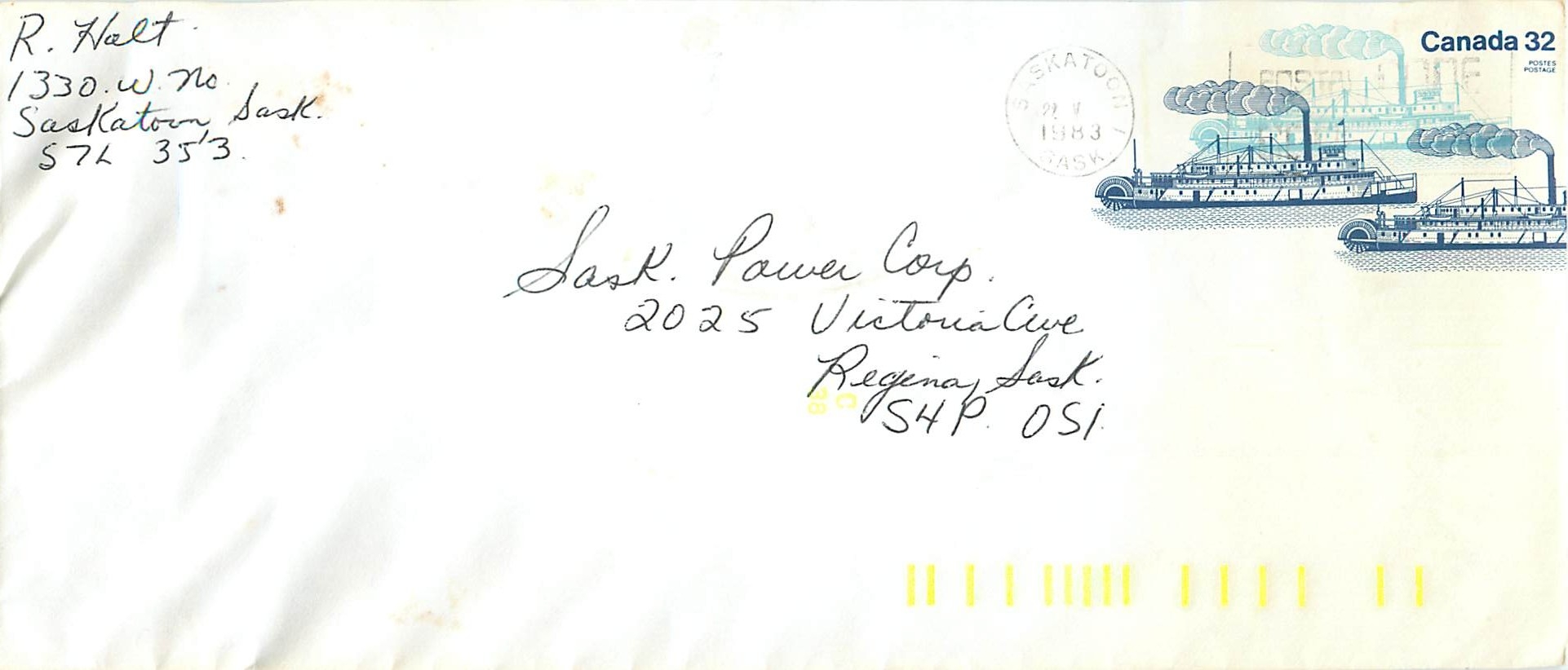 Entier Postal Postal Stationary Canada Bateaux Bateau Saskaton