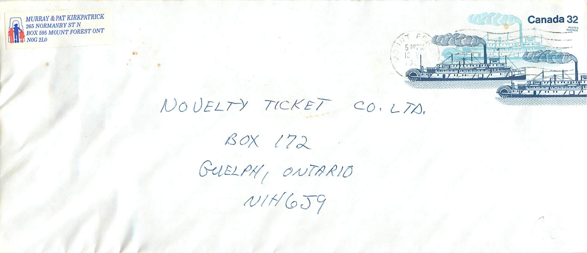 Entier Postal Postal Stationary Canada Bateaux Bateau Mount Forest