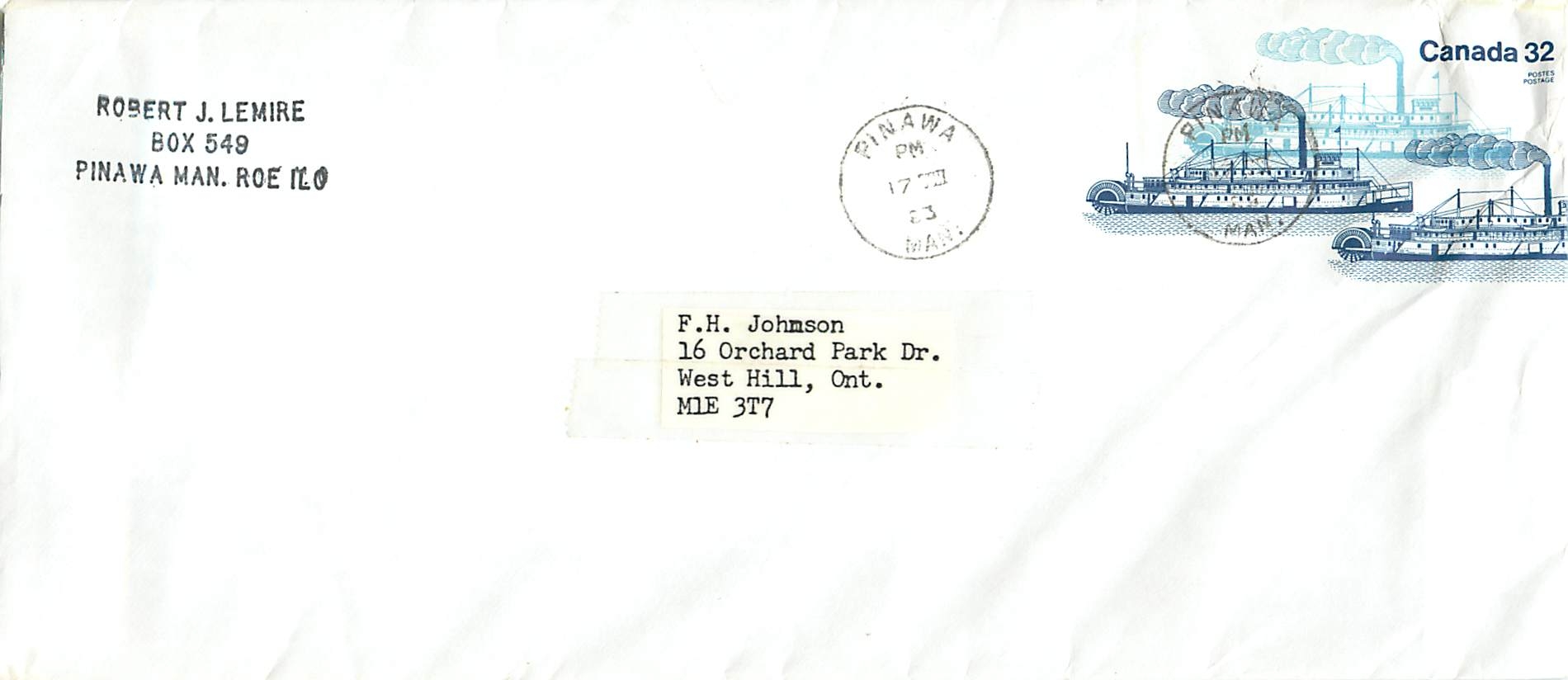 Entier Postal Postal Stationary Canada Bateaux Bateau Pinawa