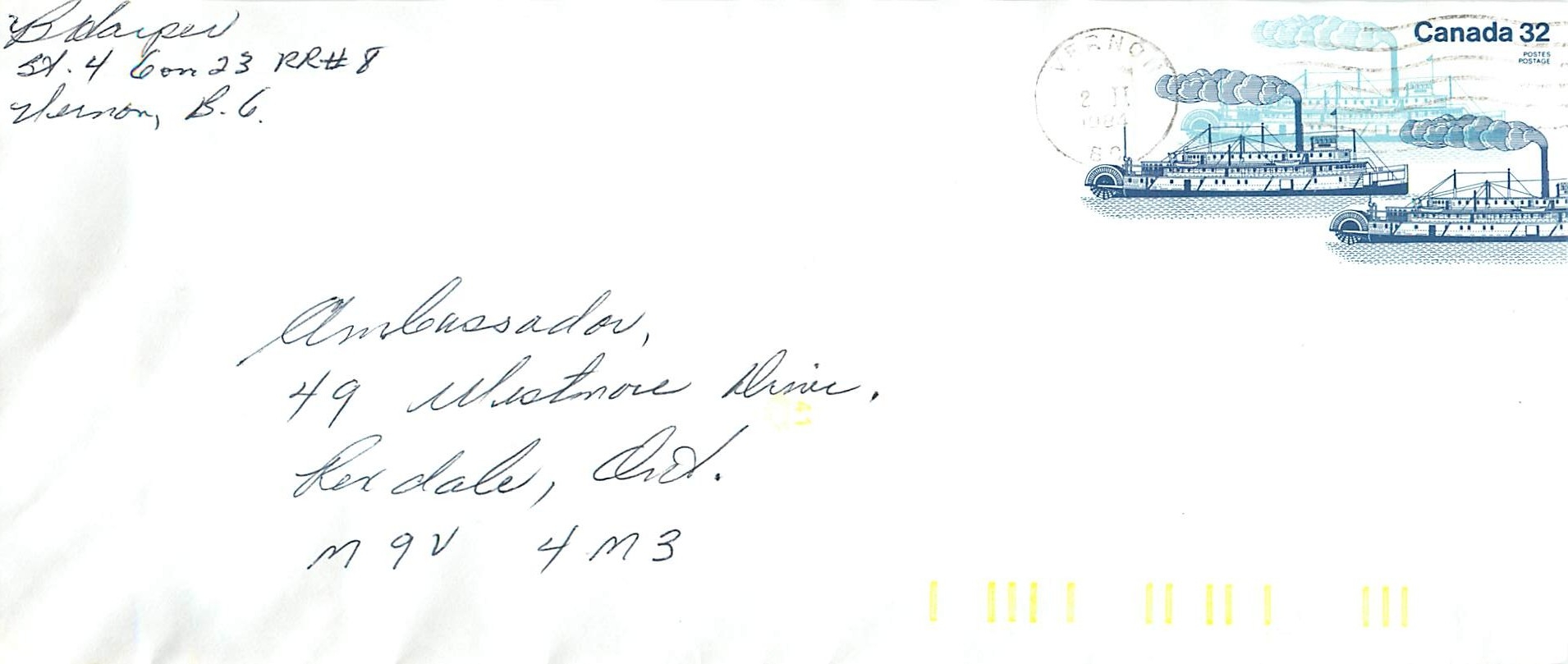 Entier Postal Postal Stationary Canada Bateaux Bateau Vernon