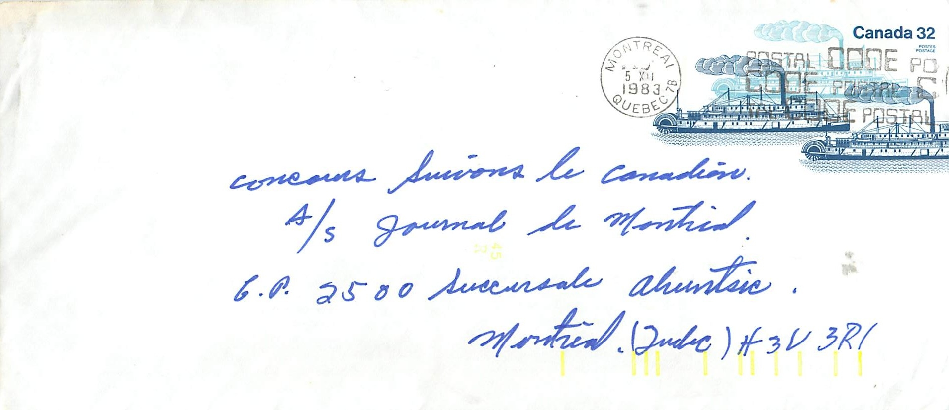 Entier Postal Postal Stationary Canada Bateaux Bateau Montreal