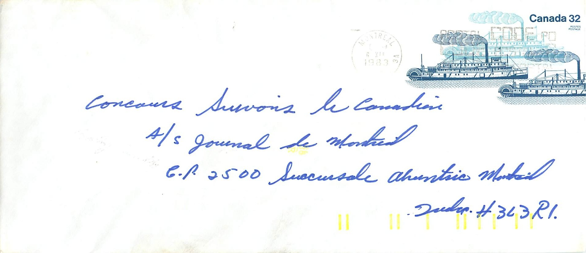 Entier Postal Postal Stationary Canada Bateaux Bateau Montreal