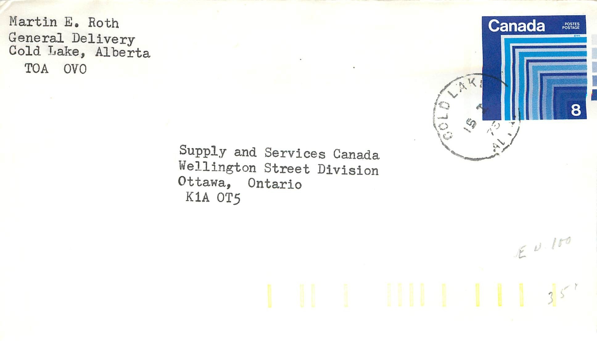 Entier Postal Postal Stationary Canada Cold Lake