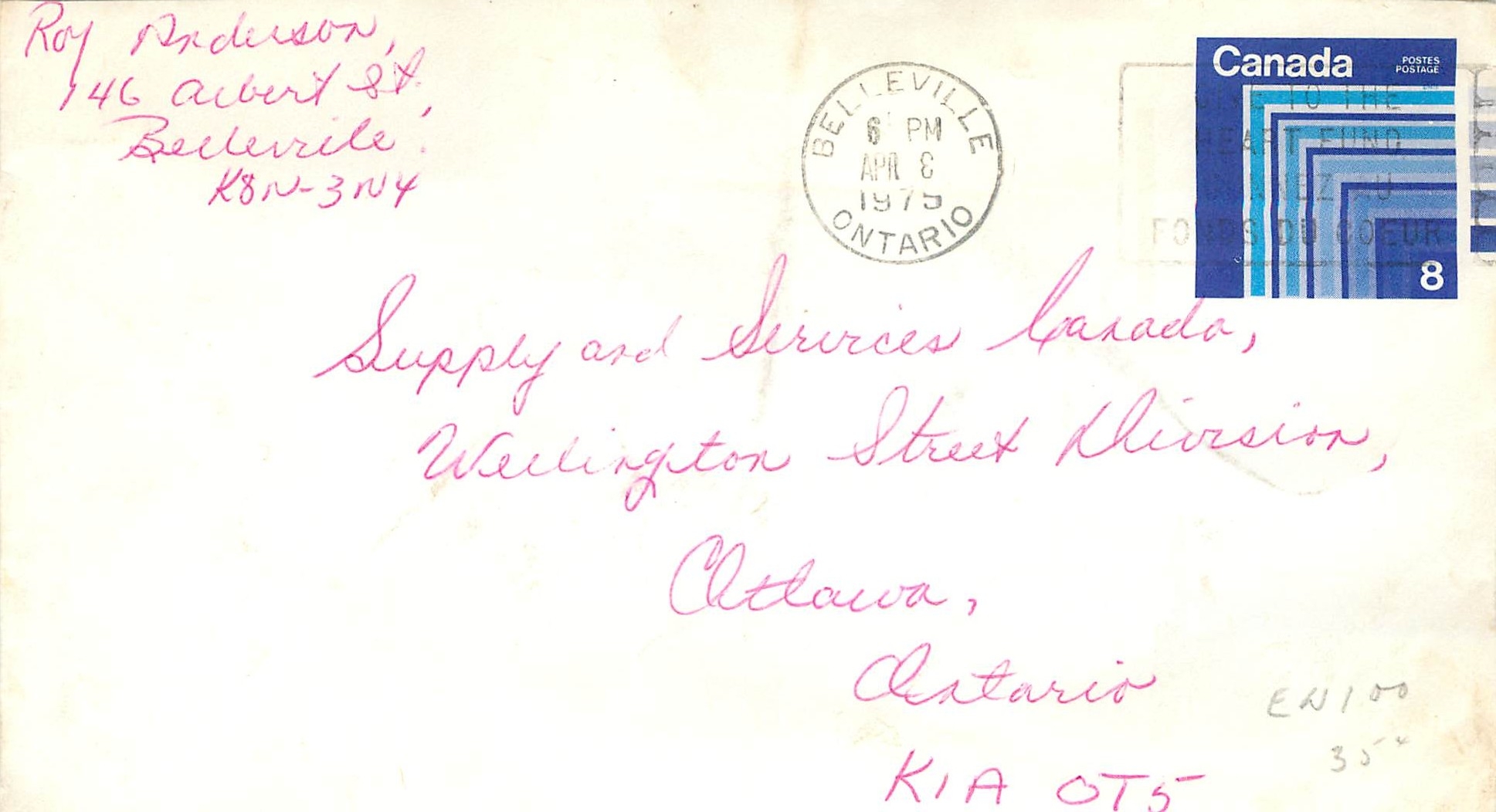 Entier Postal Postal Stationary Canada Belleville