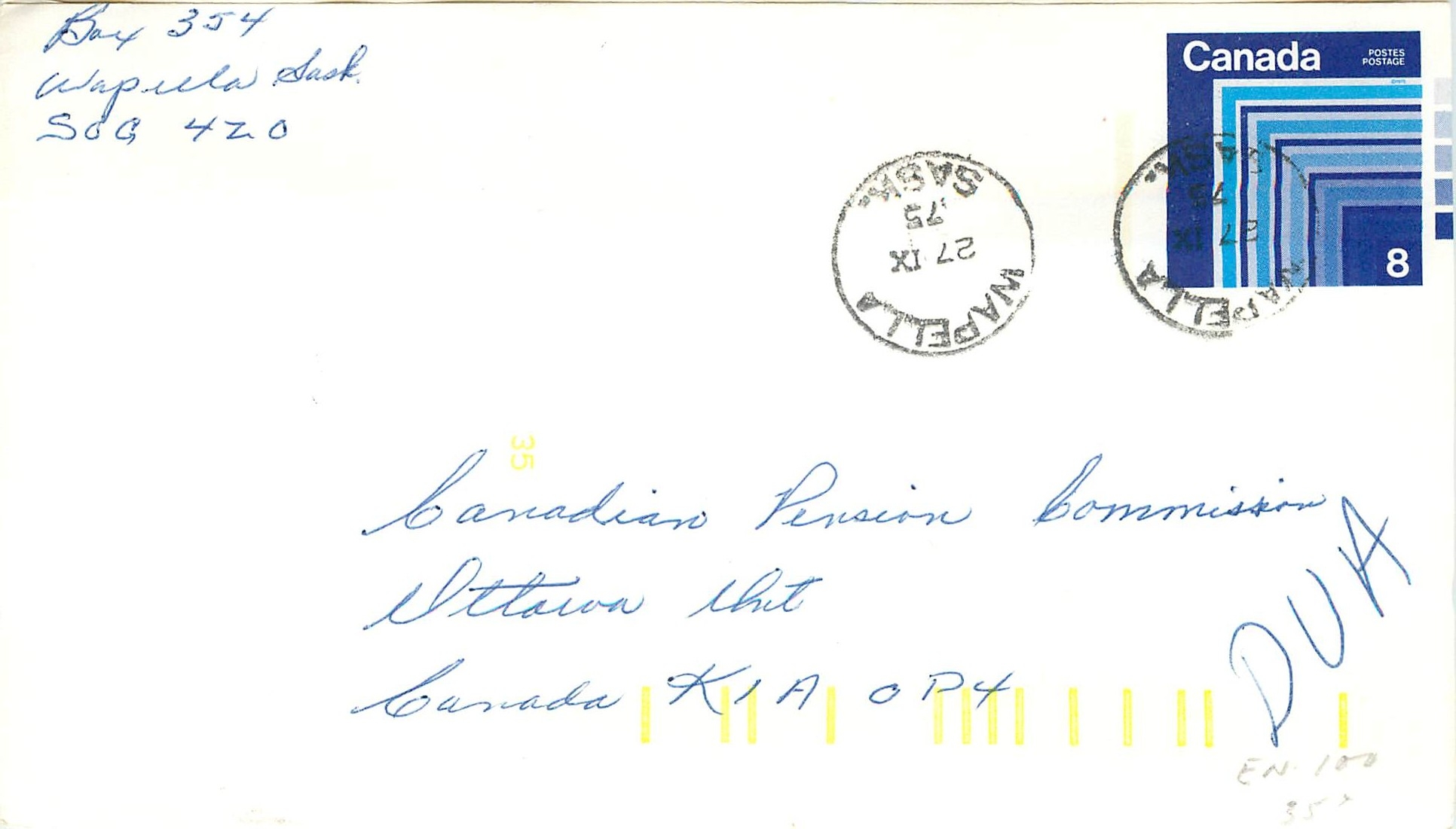 Entier Postal Postal Stationary Canada Wapella