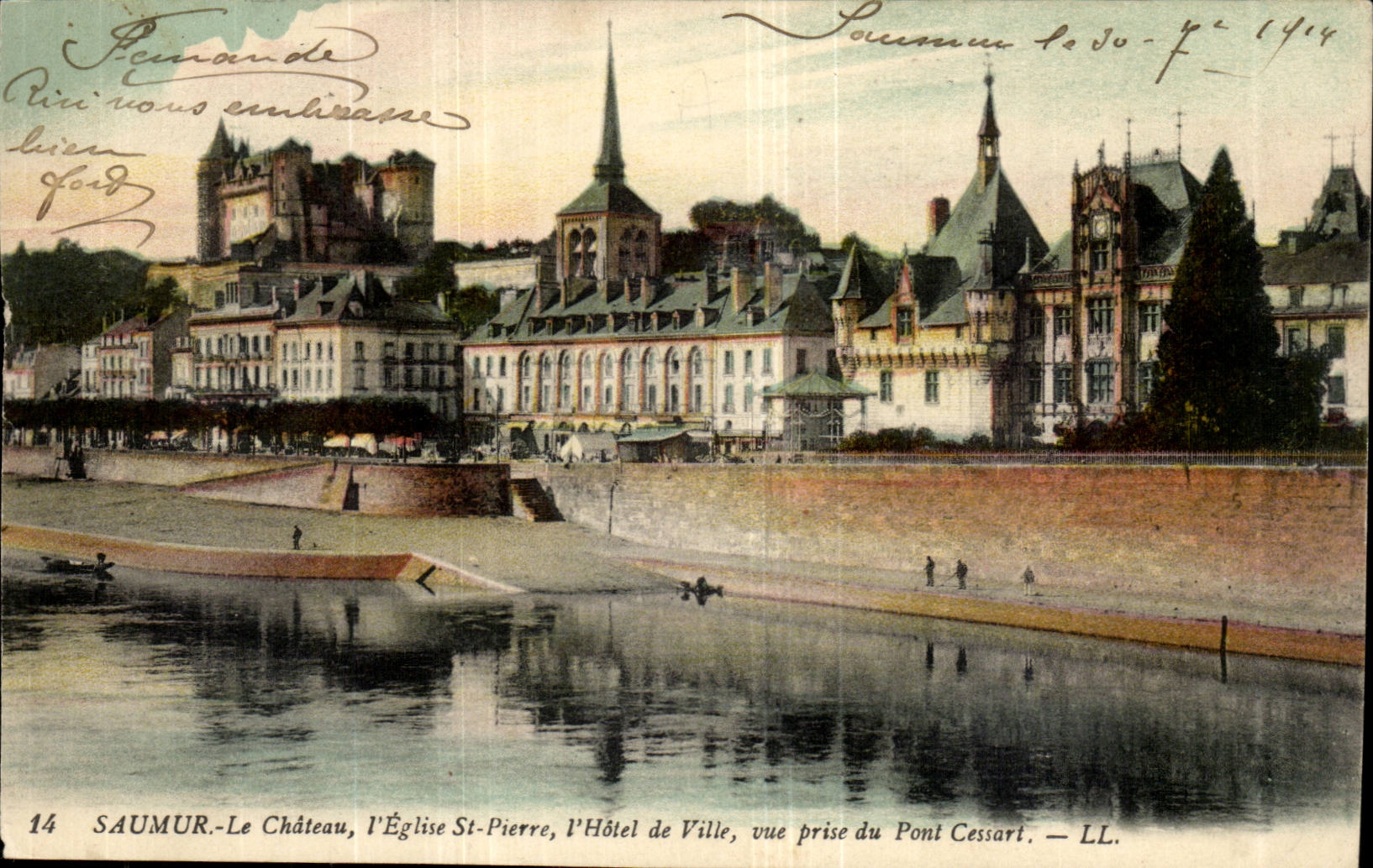 Saumur CPA the castle the church St hones the town hall seen Pisa of the Cessart bridge