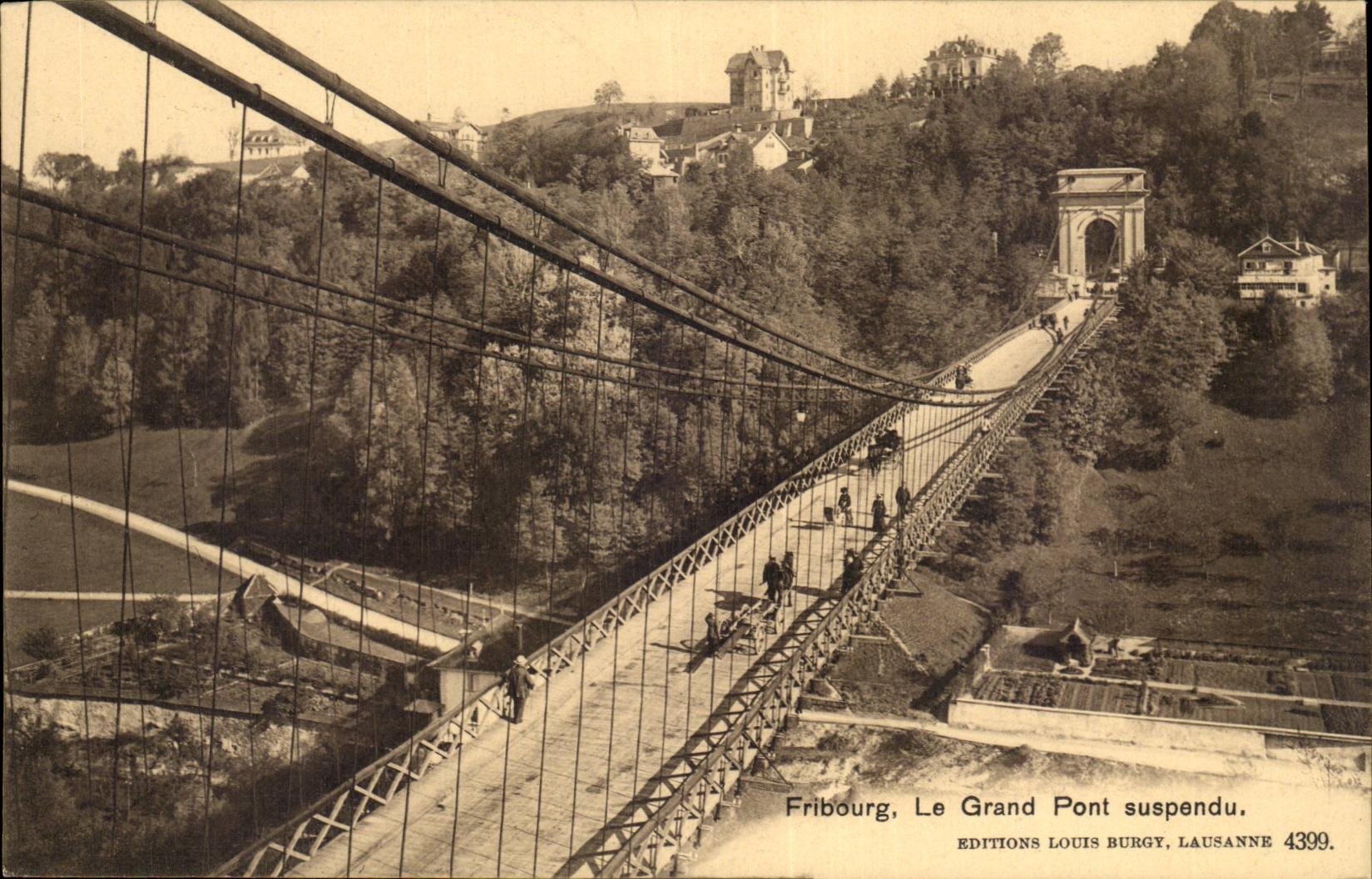 Switzerland Freiburg CPA the large suspended bridge