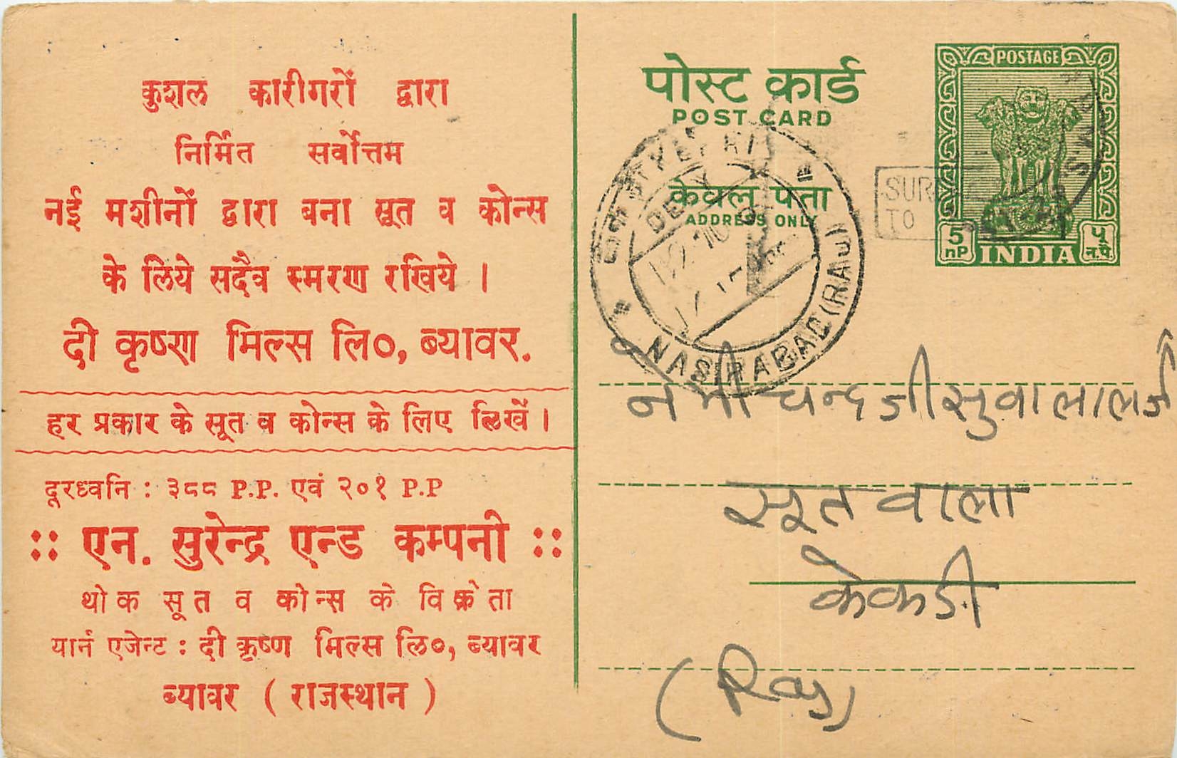 Inde India Jaipur Entier Postal Stationary 