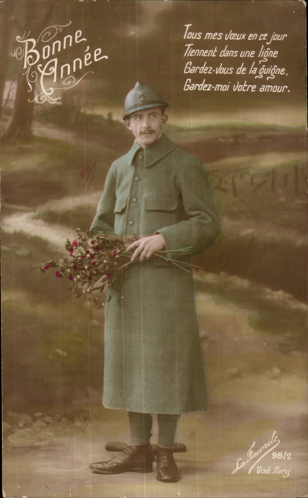 CPA Fantasy Man Happy New Year (militaria military)