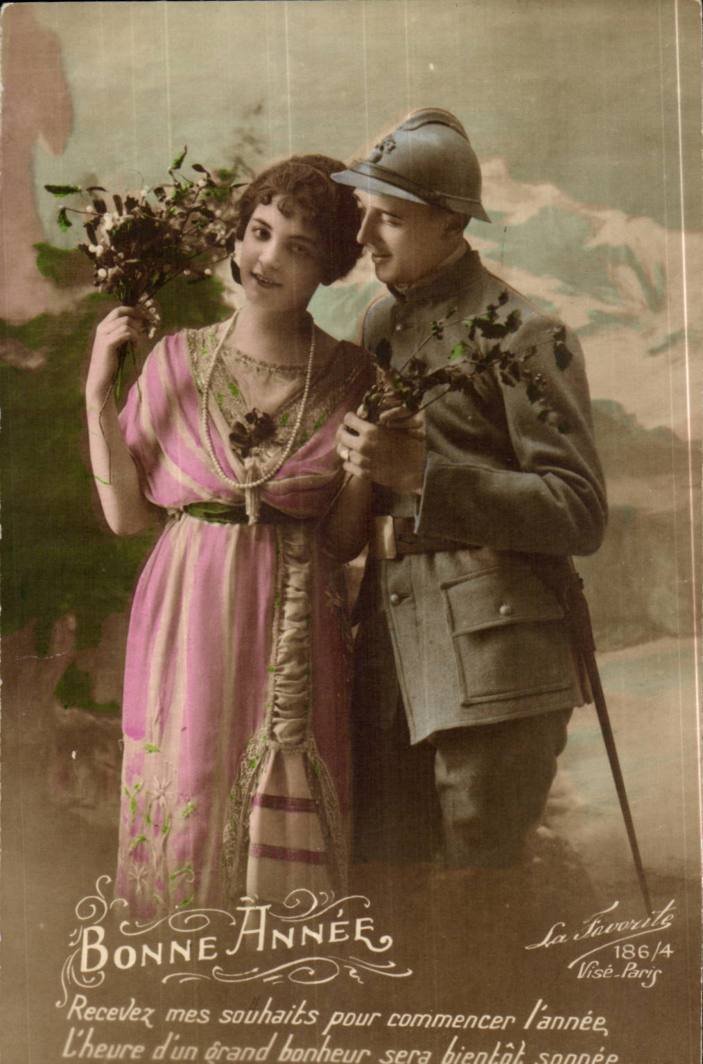 CPA Fantasy Woman Happy New Year (militaria military)