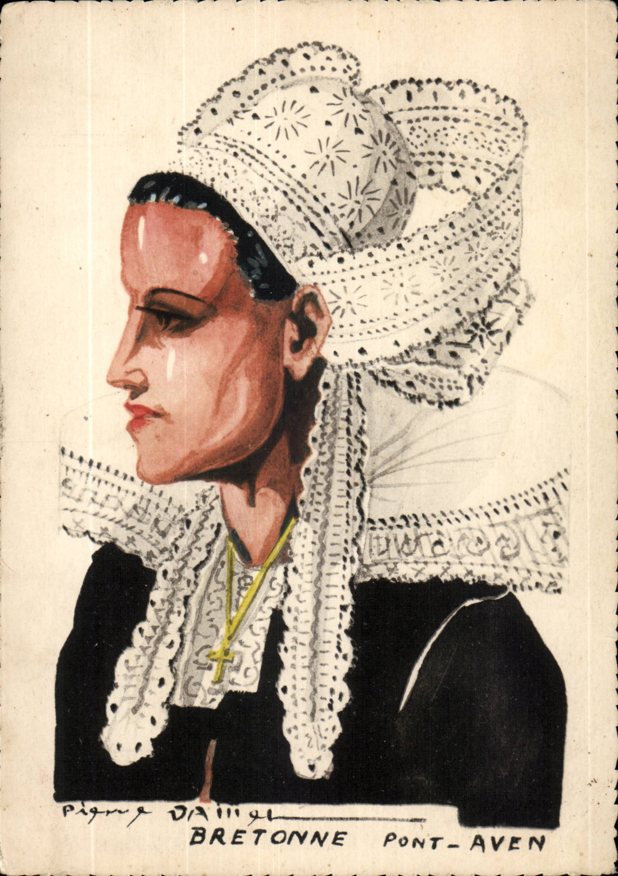 CPA Brittany Peasant Folklore Costume Breton Bridge Swallow-hole