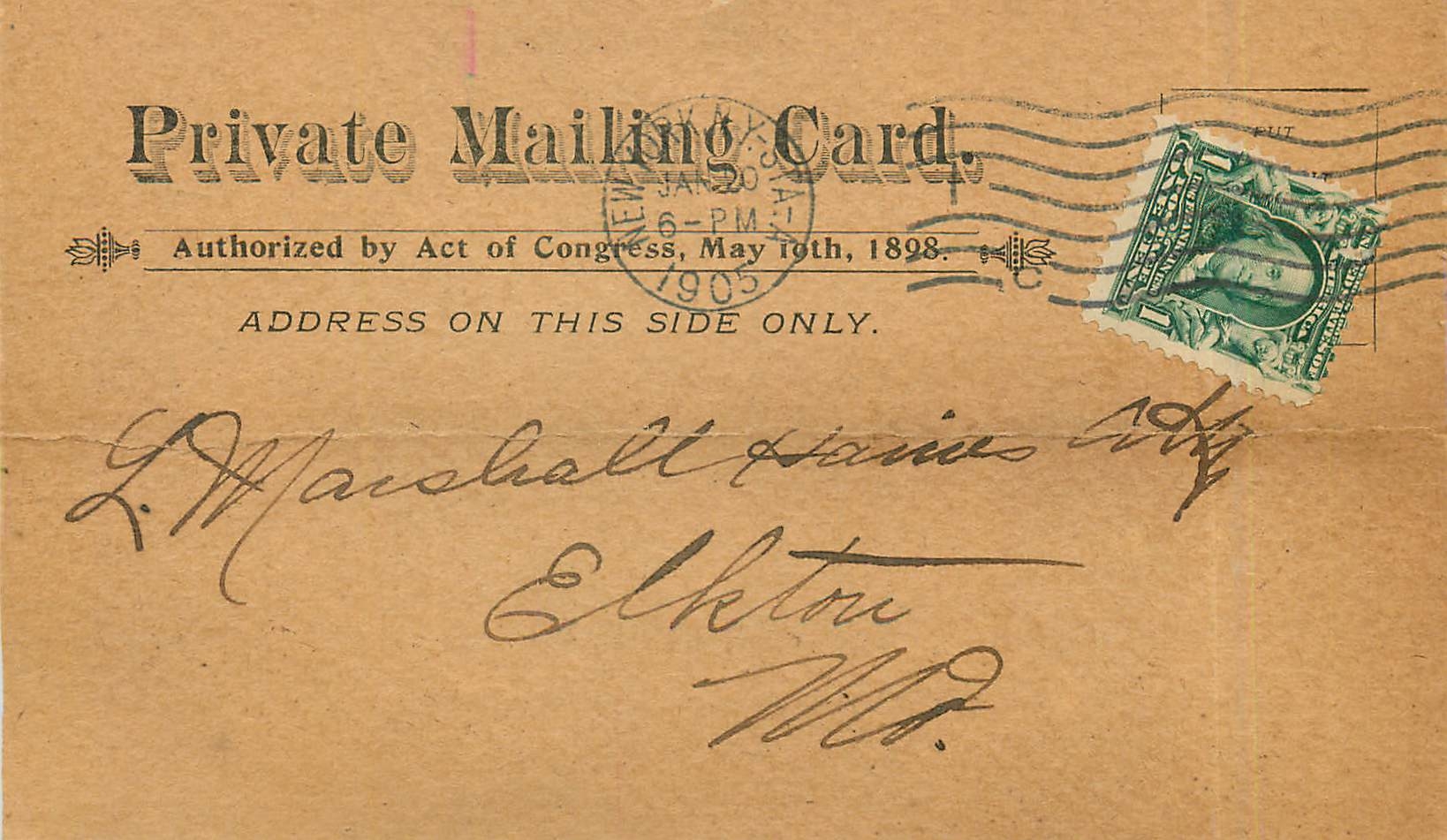 Lettre Cover Etats-Unis 1c for Elketon 1905