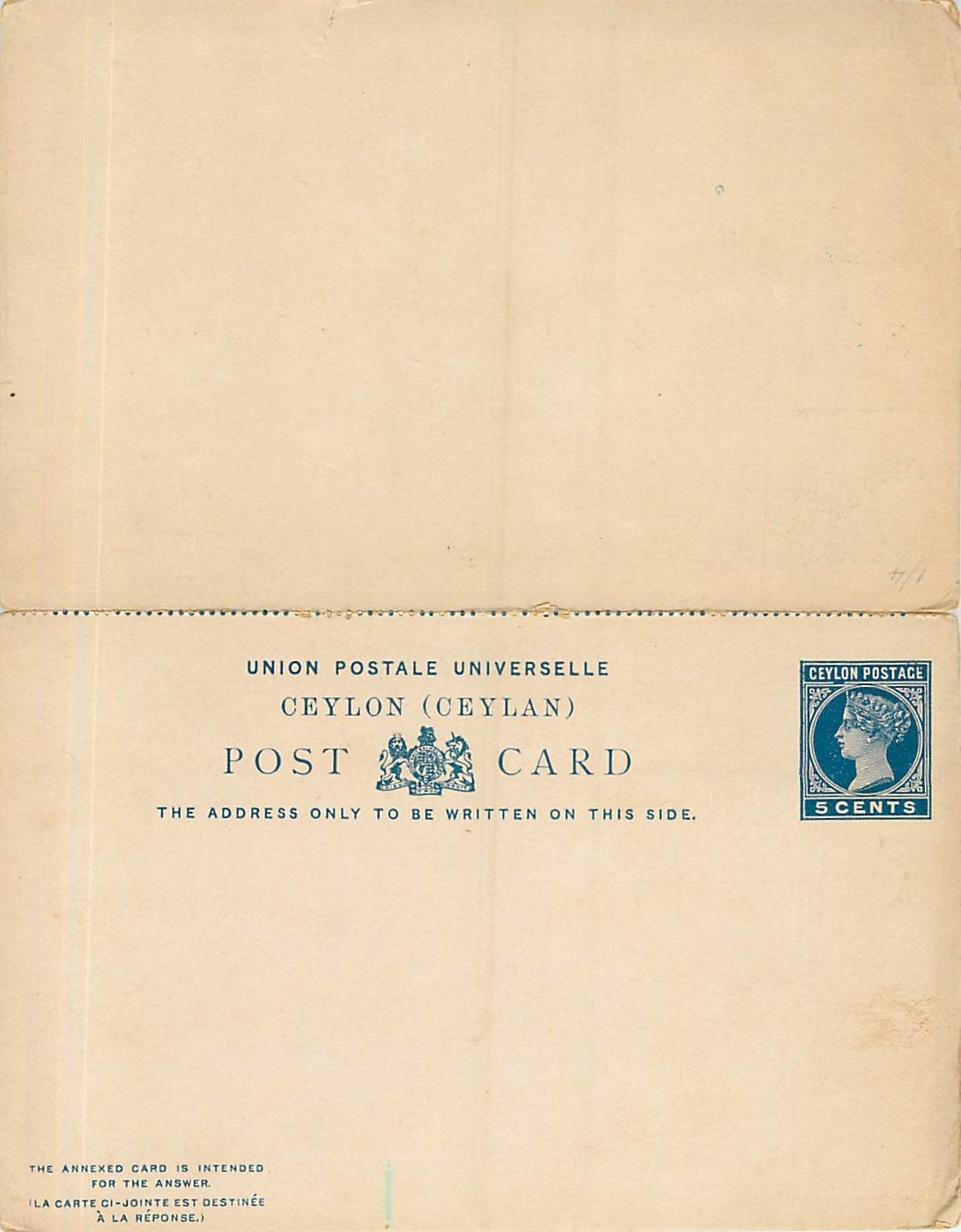 Entier Postal Stationary Ceylon  5p with reply card