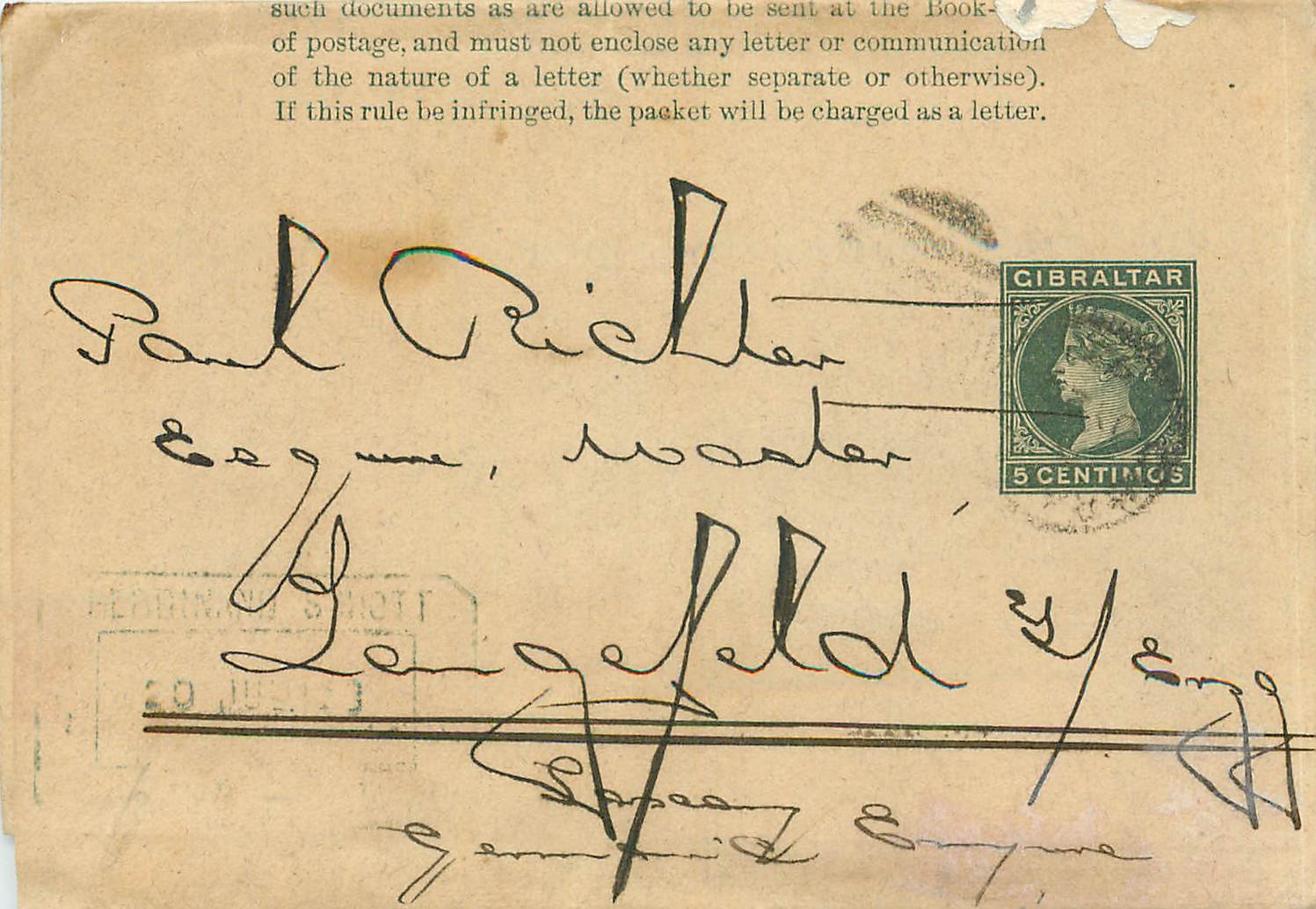 Entier Postal Stationary Gibraltar 5c