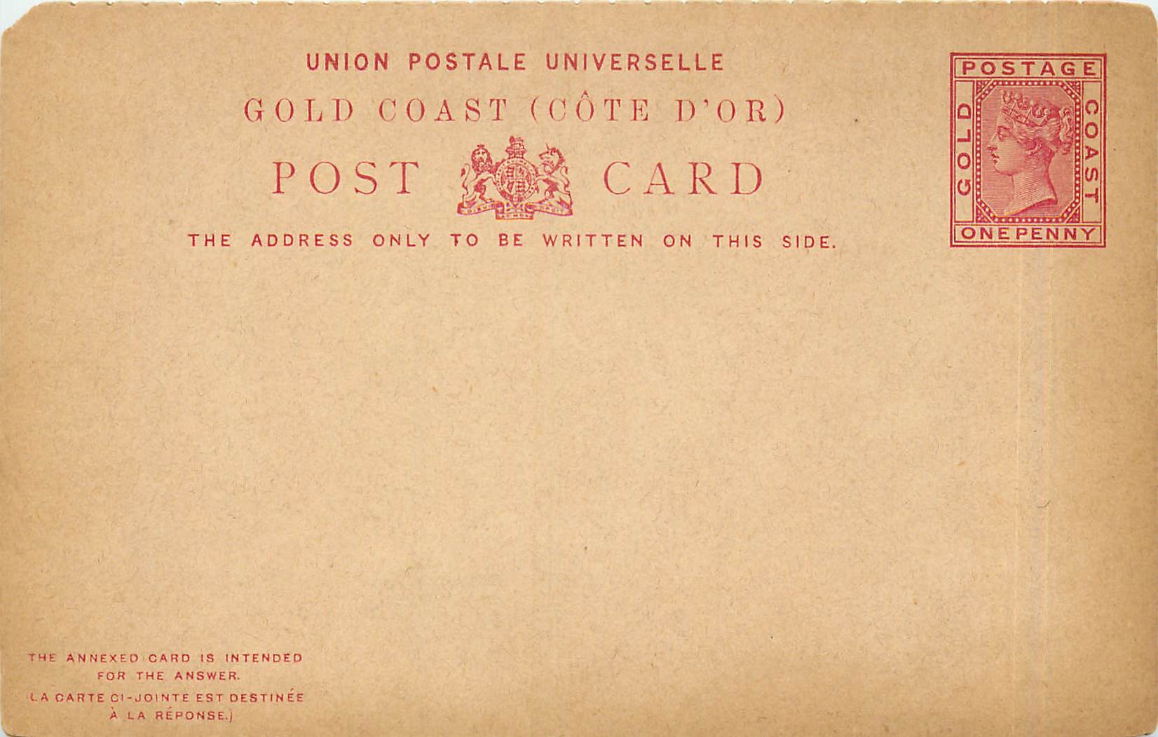 Entier Postal Stationary Gold Coast 1p with reply card