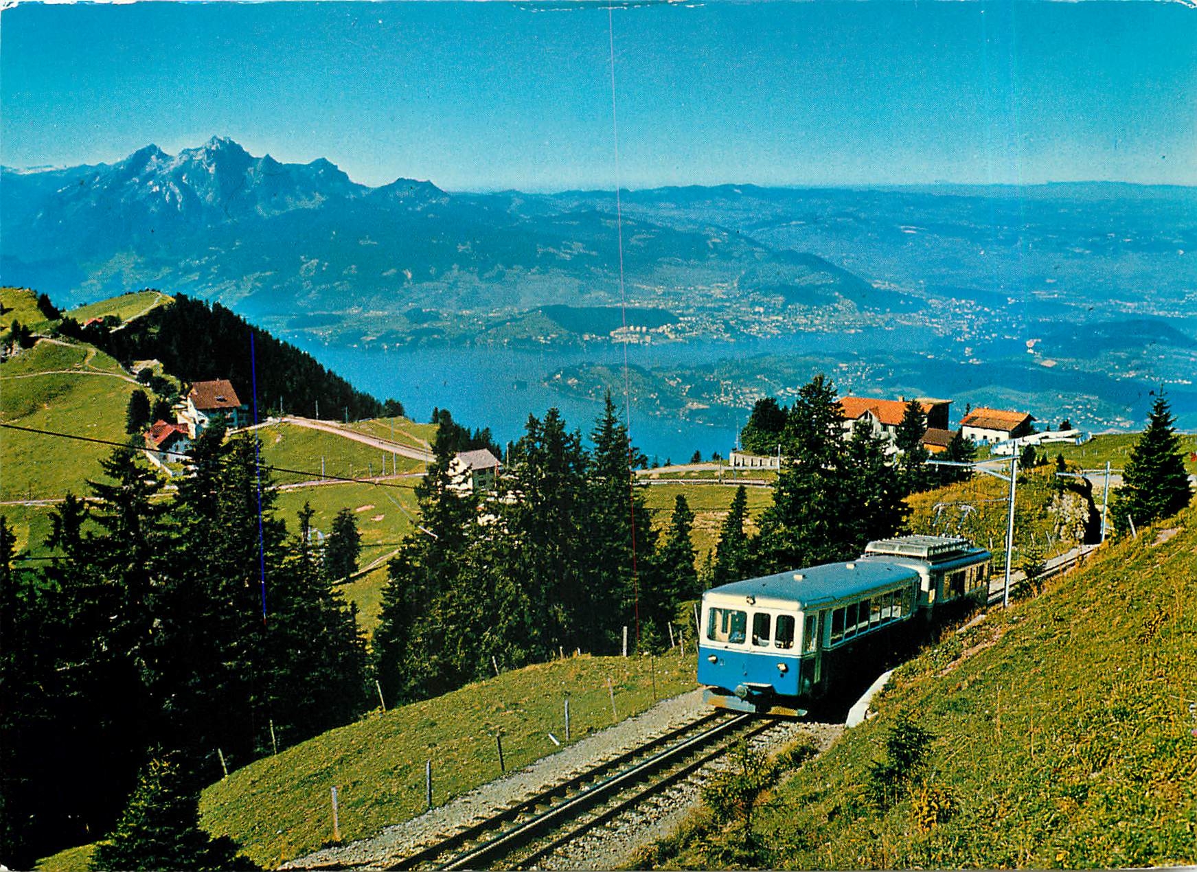 CPM Arth Rigi Bahn oberhalb Rigo Staffel Blick auf Vierwaldstattersee Pilatus und Luzern