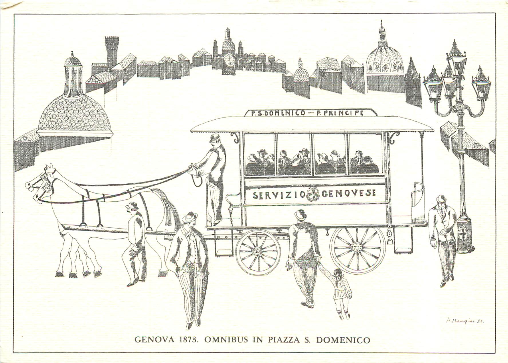 CPM Genova 1873 Omnibus in Piazza S Domenico 